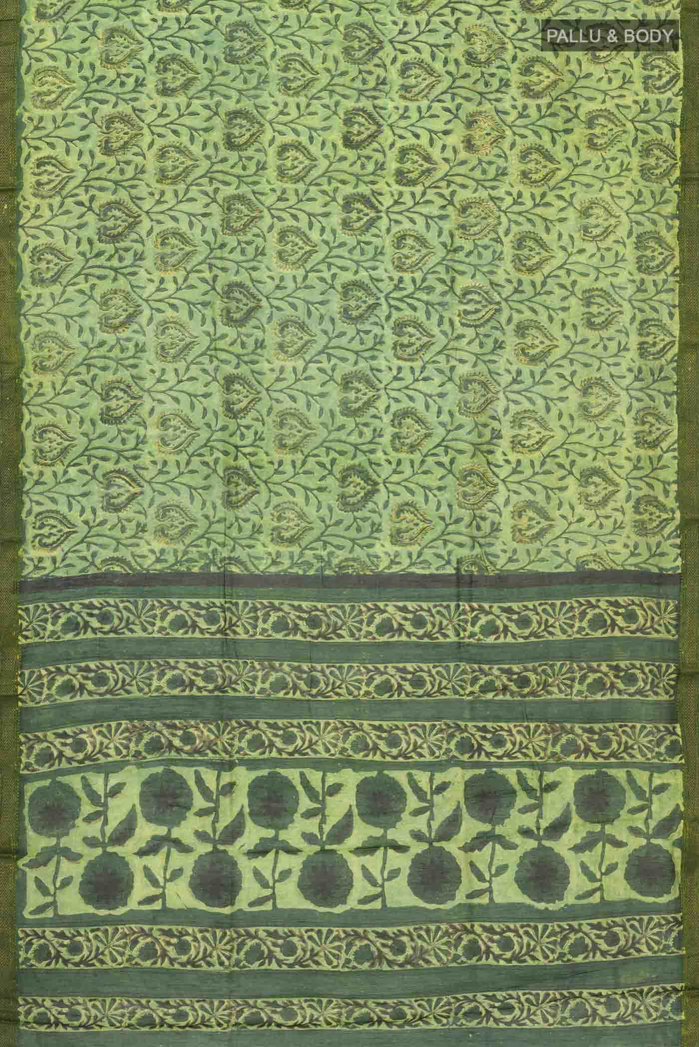 Green Chanderi Silk Cotton Saree - Image 3