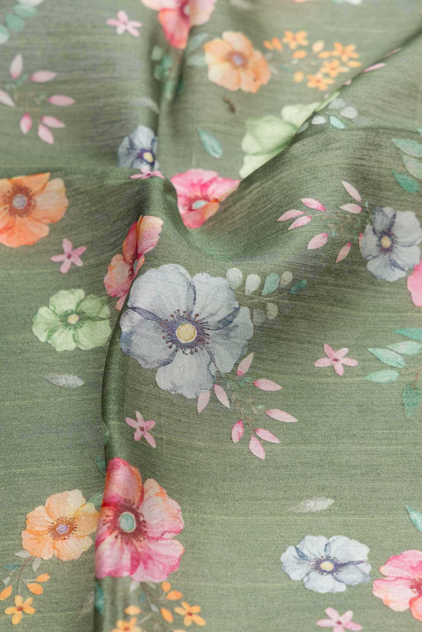 Sage Green Tussar Silk Saree - Image 2