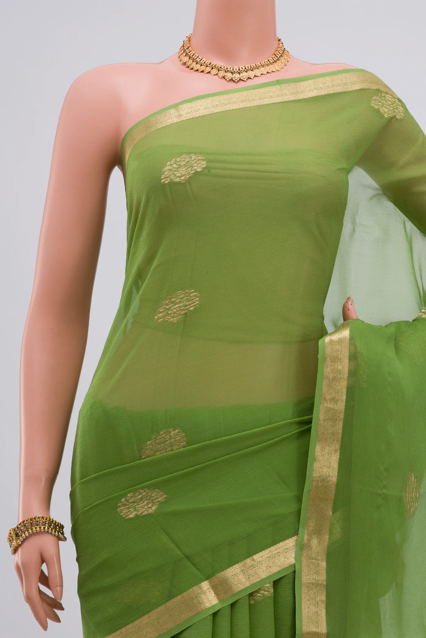 Green Mysore Chiffon Saree - Image 2