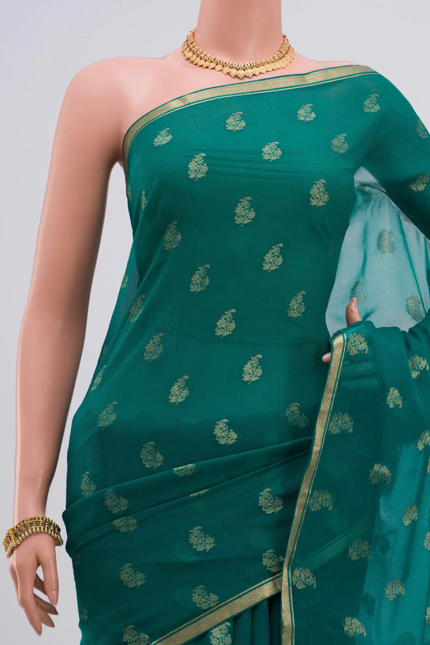 Green Mysore Chiffon Saree - Image 2