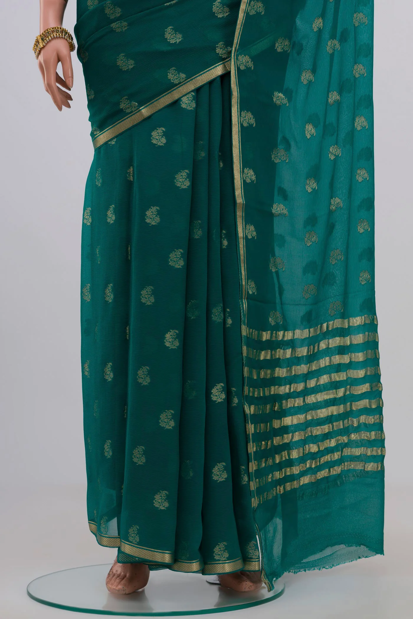 Green Mysore Chiffon Saree - Image 3