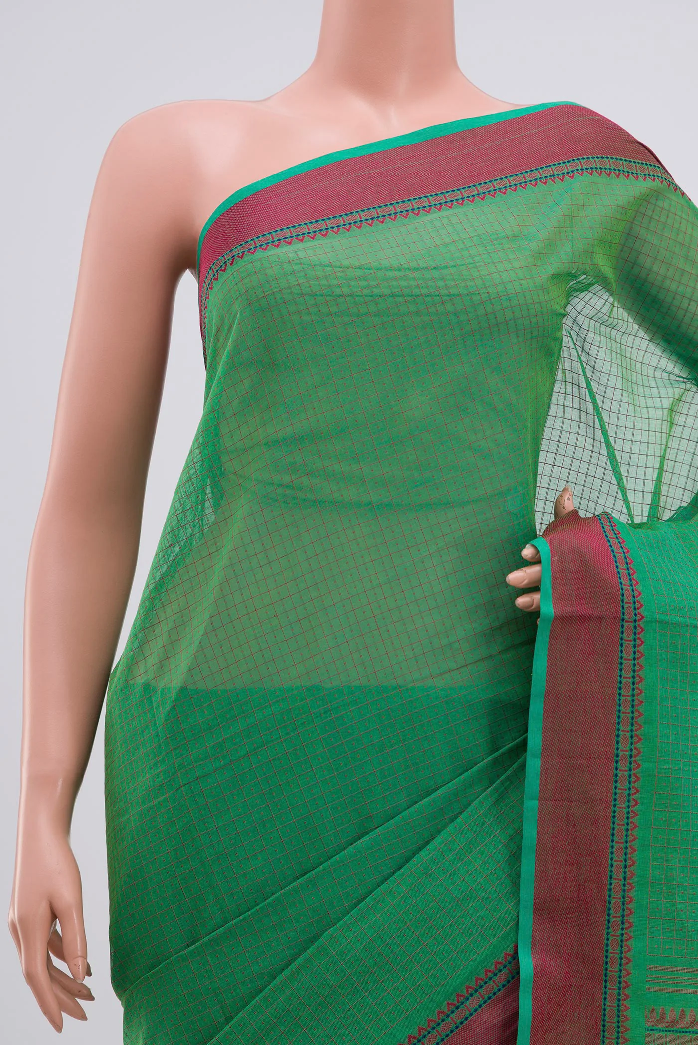 Green Coimbatore Cotton Saree - Image 2