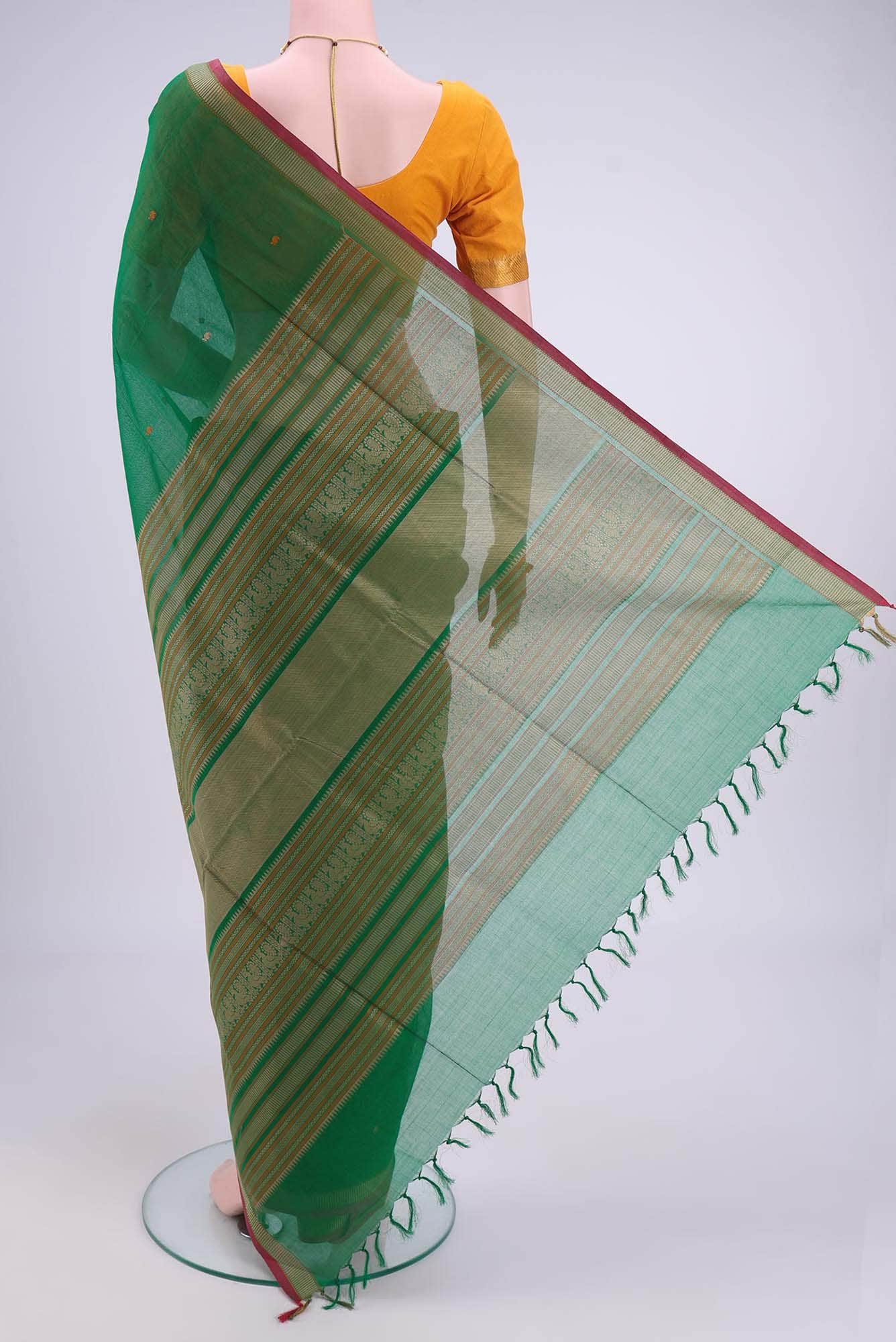 Green Coimbatore Cotton Saree - Image 3