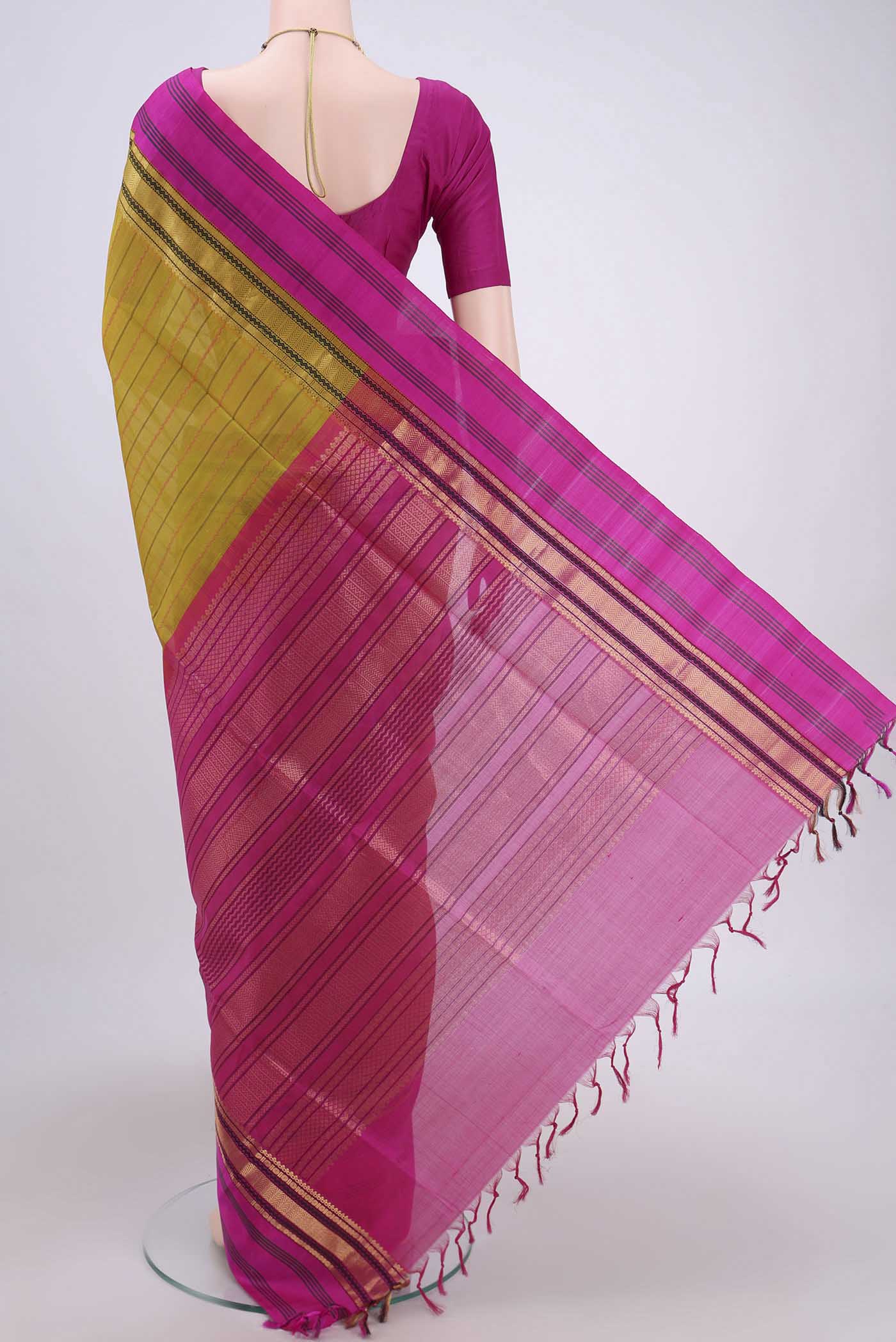 Acid Green Coimbatore Silk Cotton Saree - Image 3