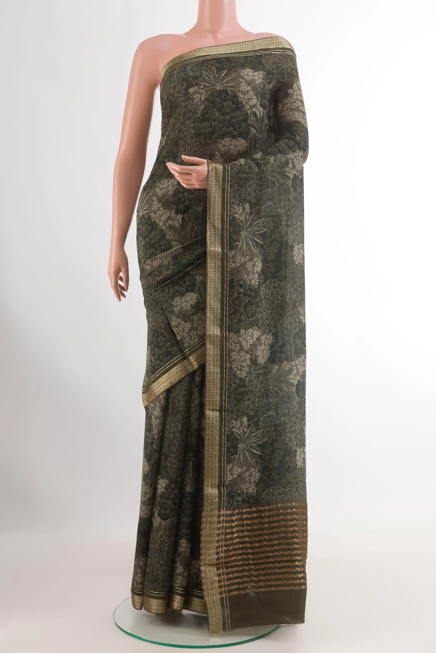 Green Mysore Crepe Saree