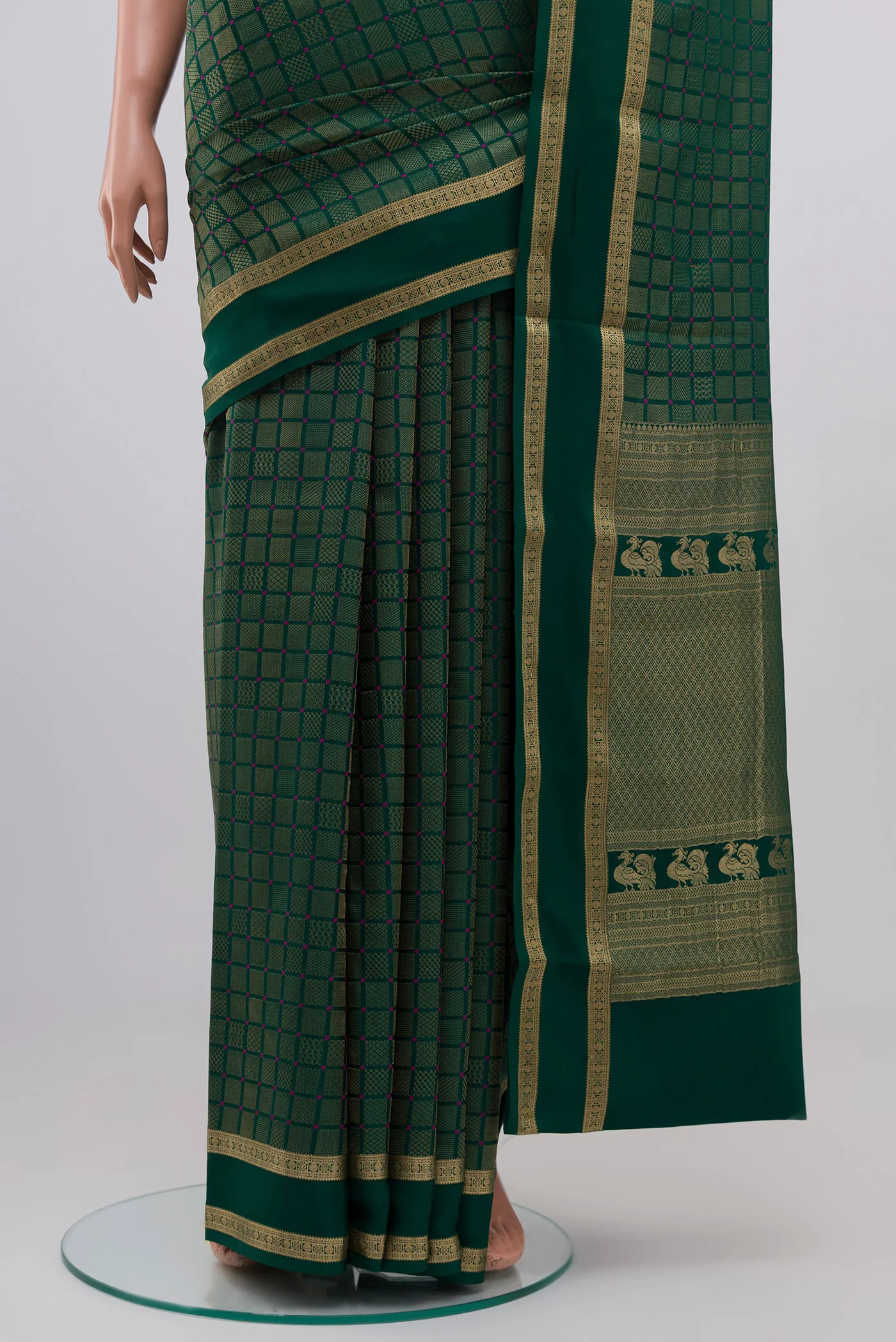 Bottle Green Mysore Crepe Saree - Image 3