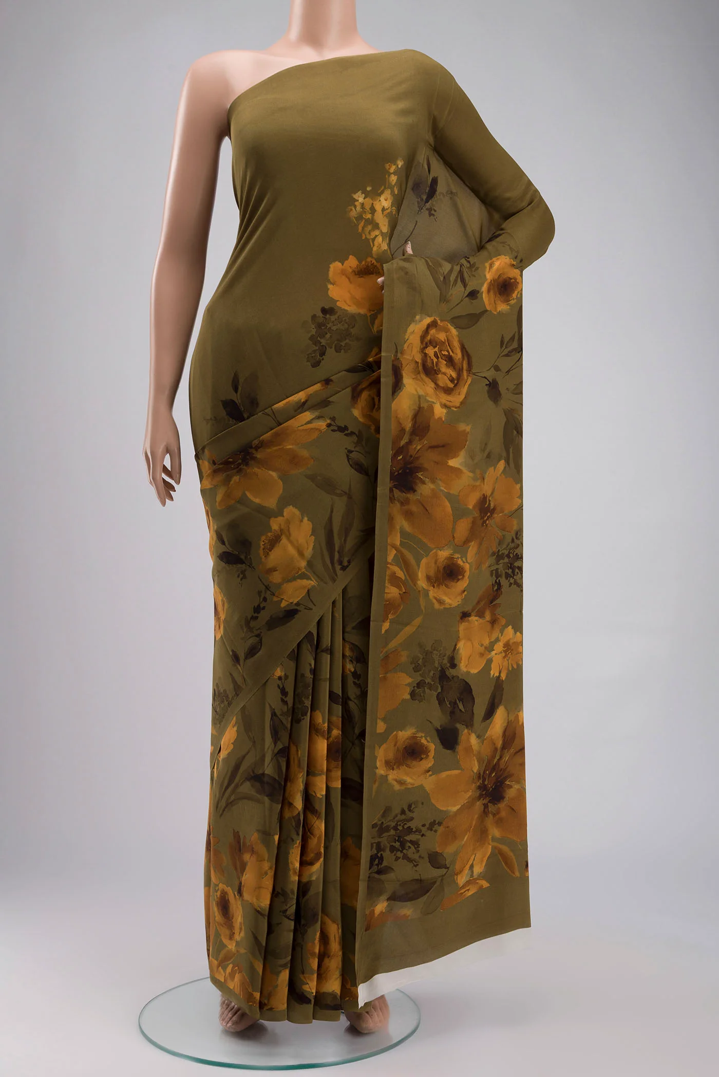 Green Crepe Saree