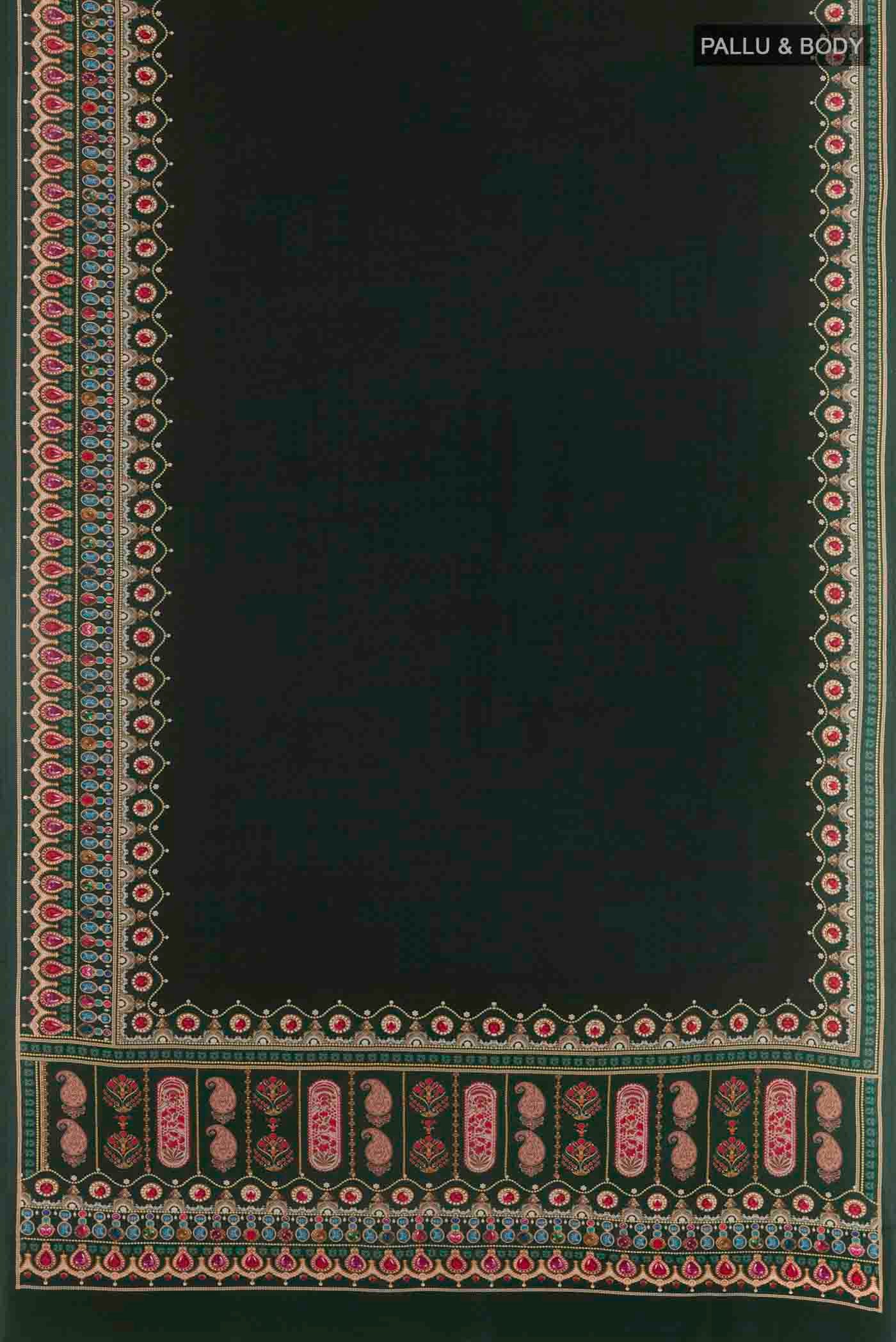 Bottle Green Mysore Crepe Saree - Image 3