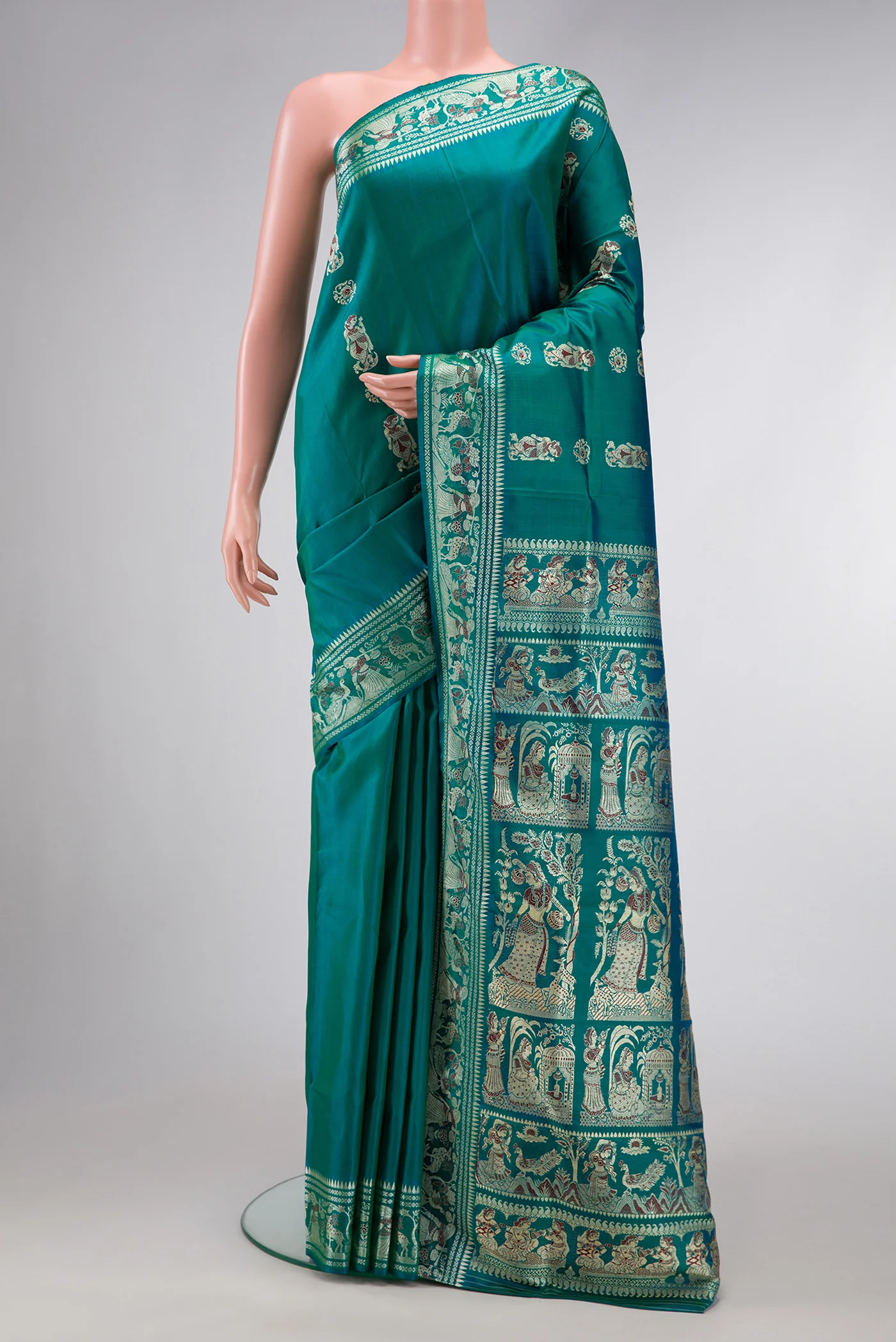 Peacock Blue Dual Tone Baluchari Silk Saree