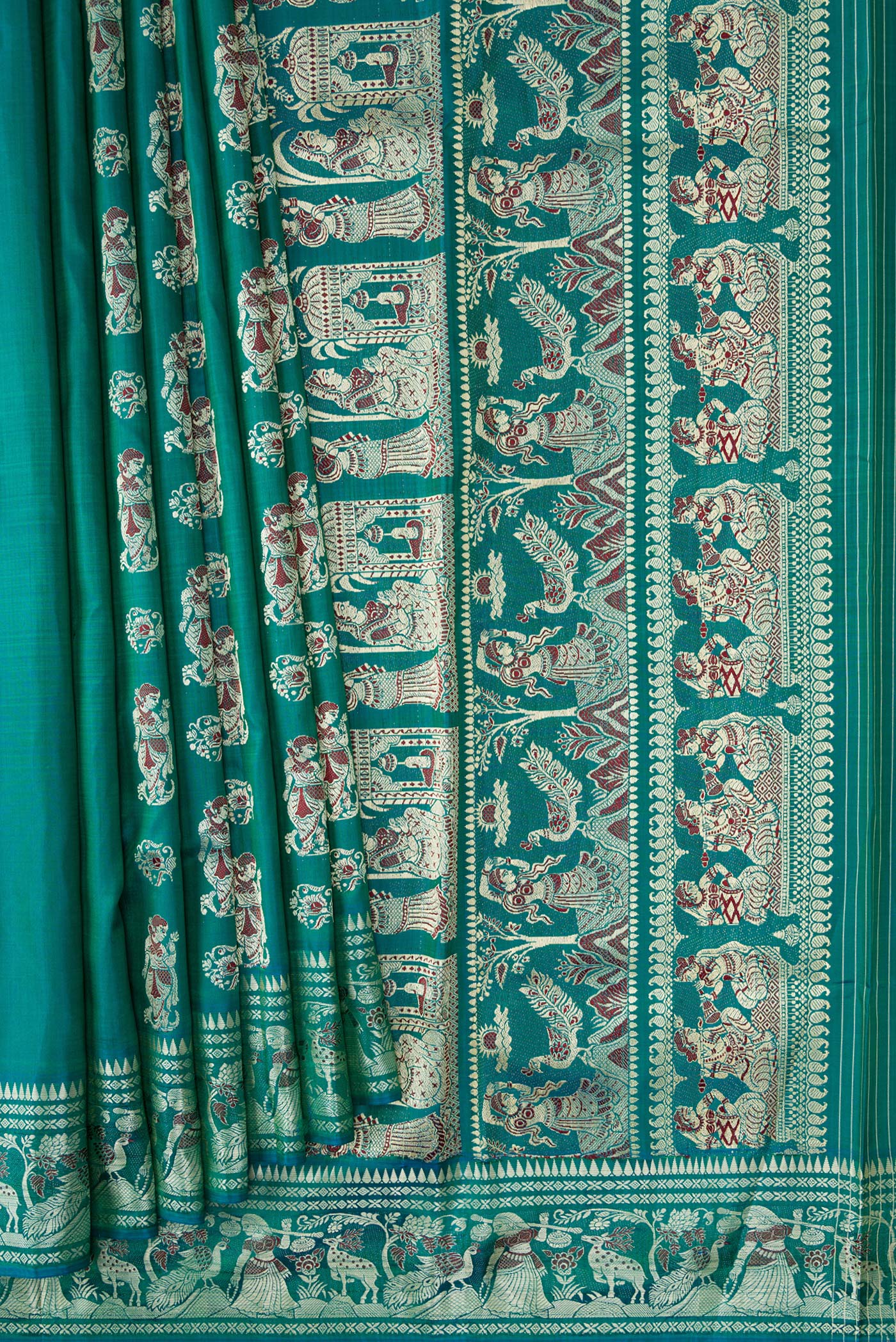 Peacock Blue Dual Tone Baluchari Silk Saree - Image 4