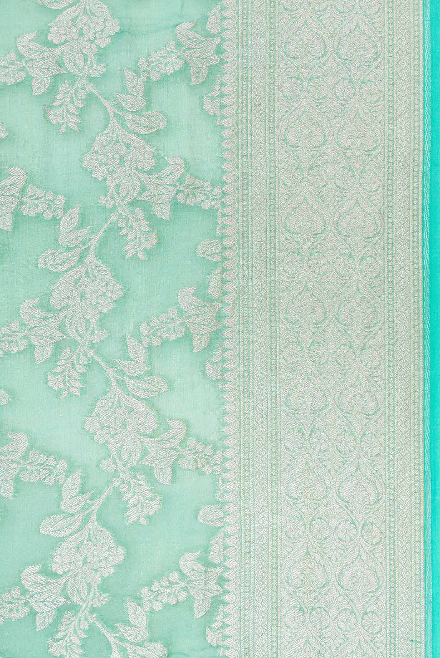 Turquoise Banarasi Georgette Saree - Image 3