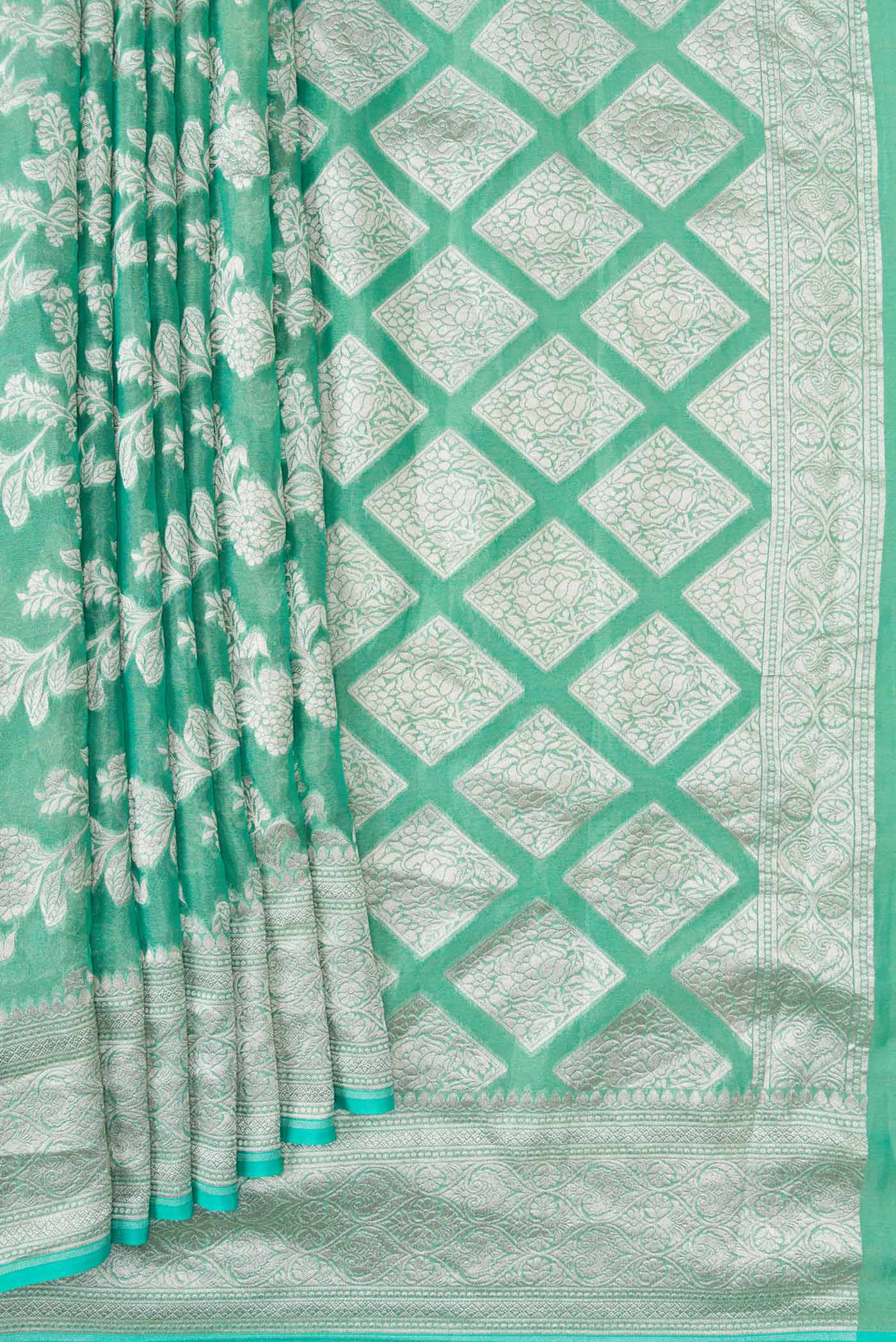 Turquoise Banarasi Georgette Saree - Image 4