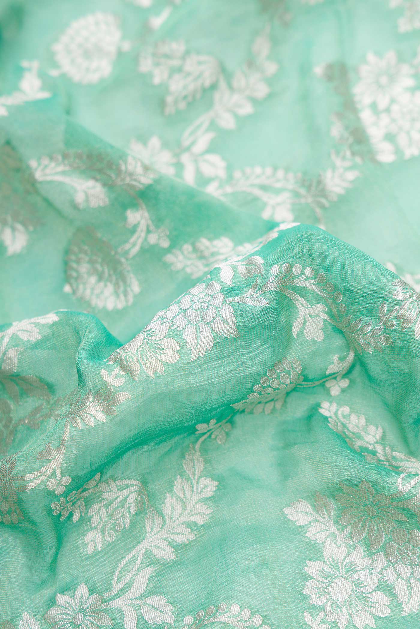 Turquoise Banarasi Georgette Saree - Image 2