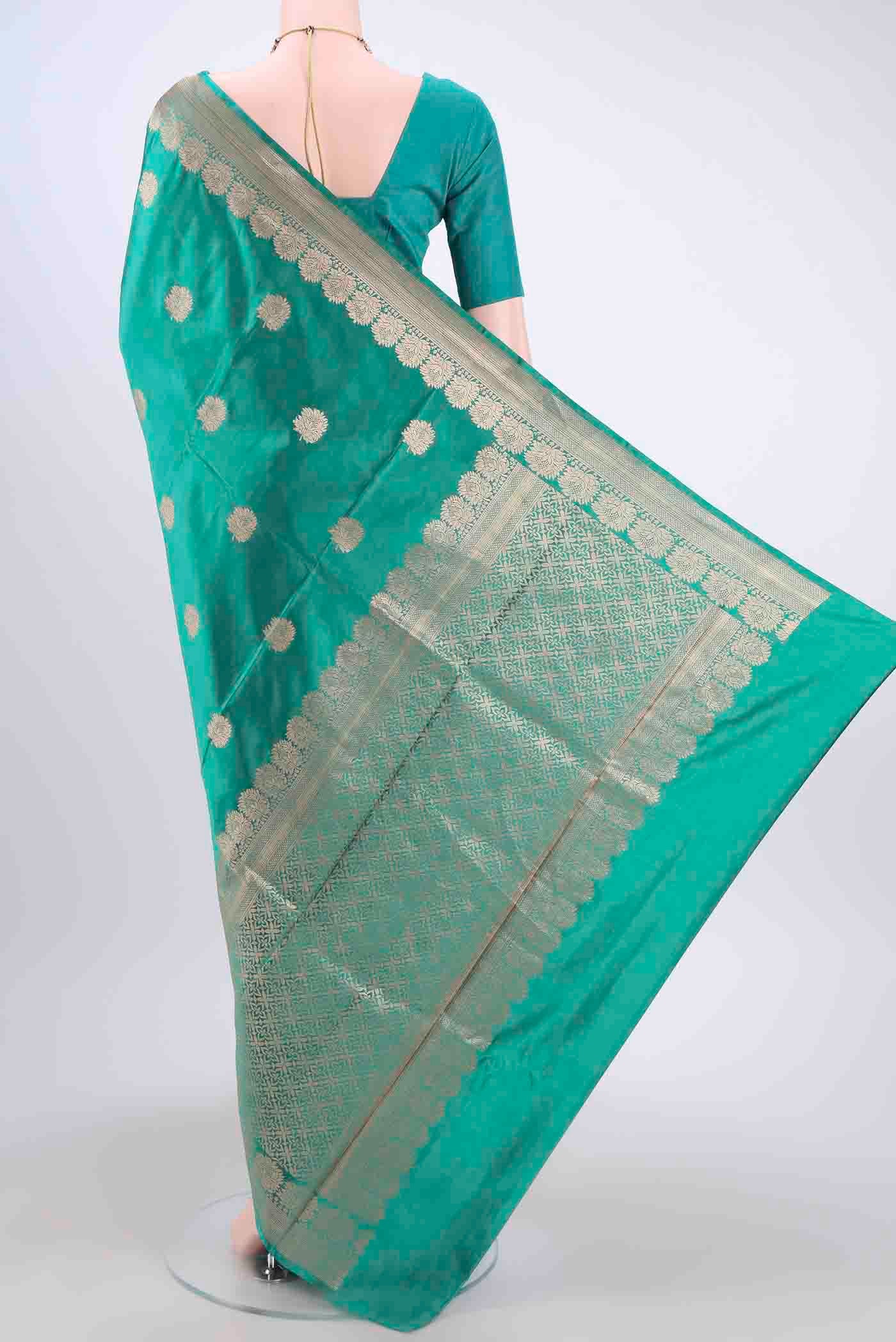 Green Dual Tone Banarasi Katan Silk Saree - Image 3