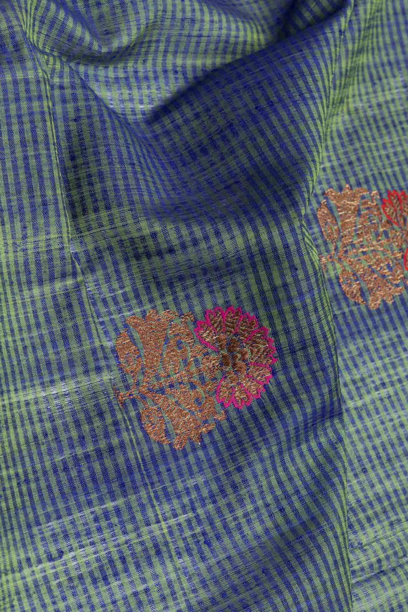 Blue with Green Color Banarasi Tussar Silk Saree - Image 2