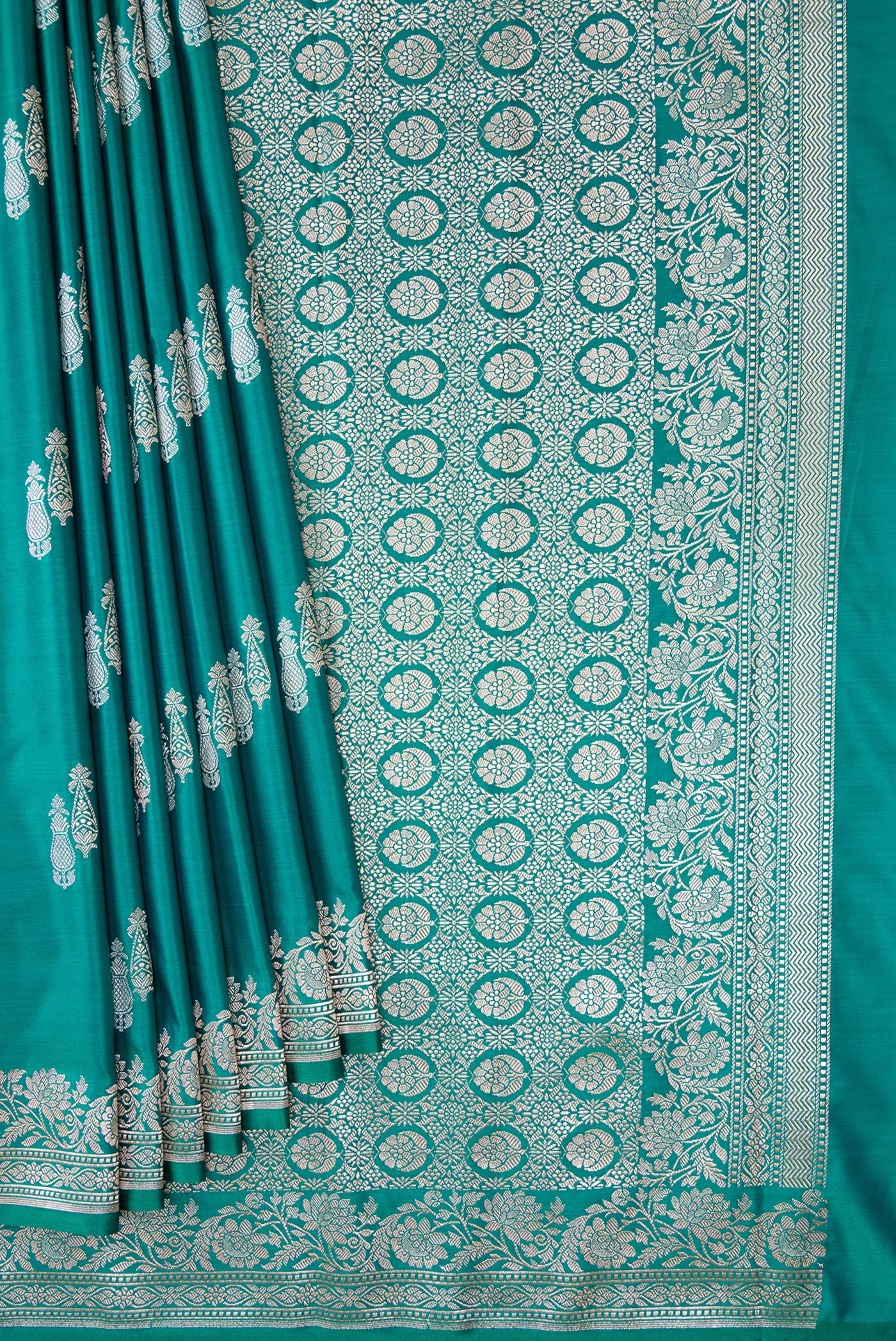 Teal Blended Banarasi Silk Saree - Image 4