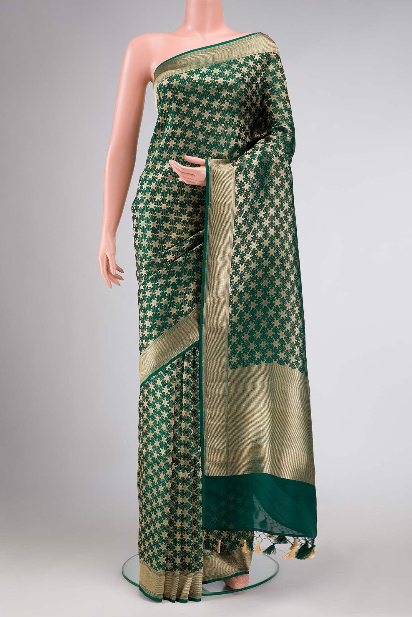 Green Dual Tone Banarasi Silk Saree - Image 7