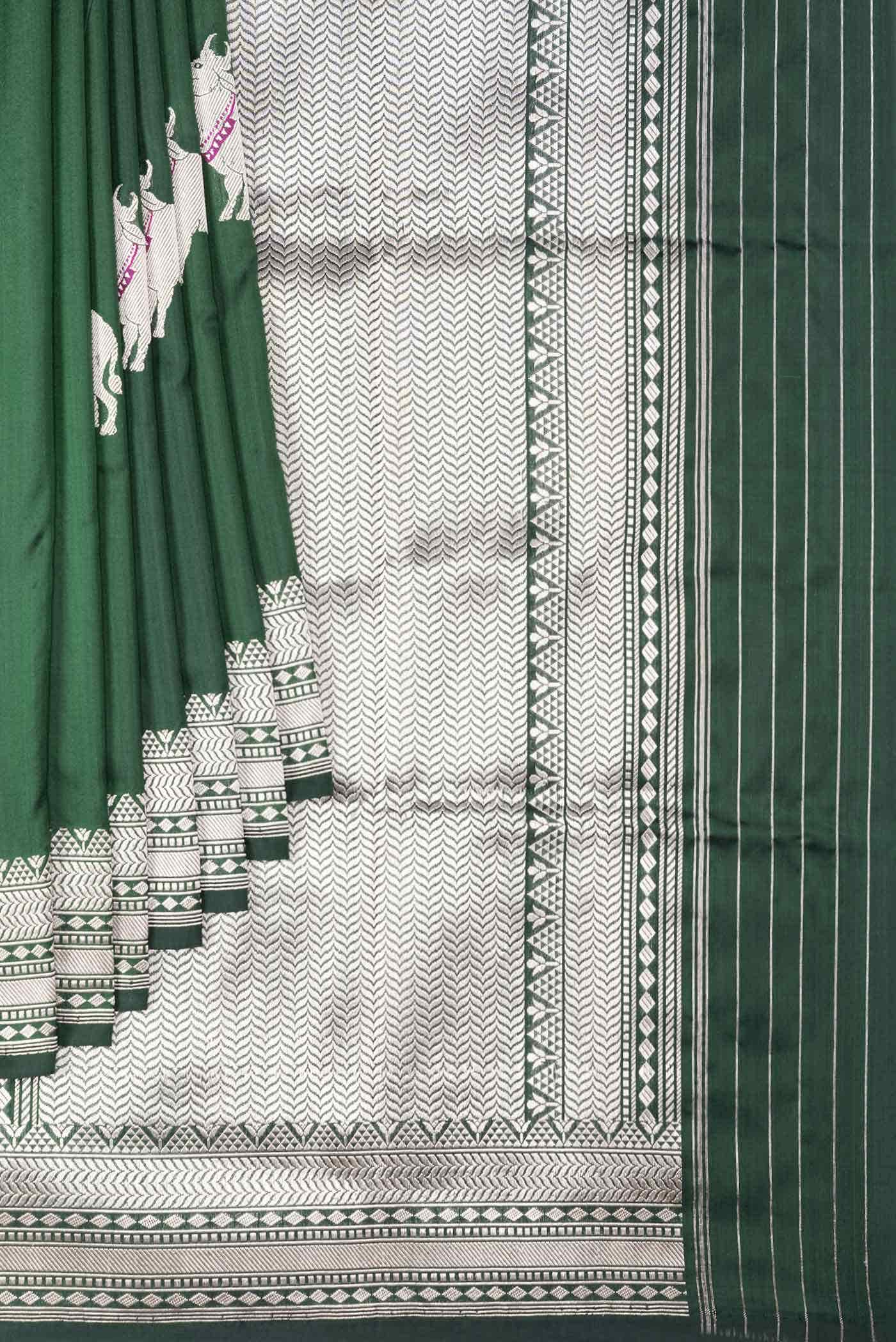 Bottle Green Banarasi Silk Saree - Image 2