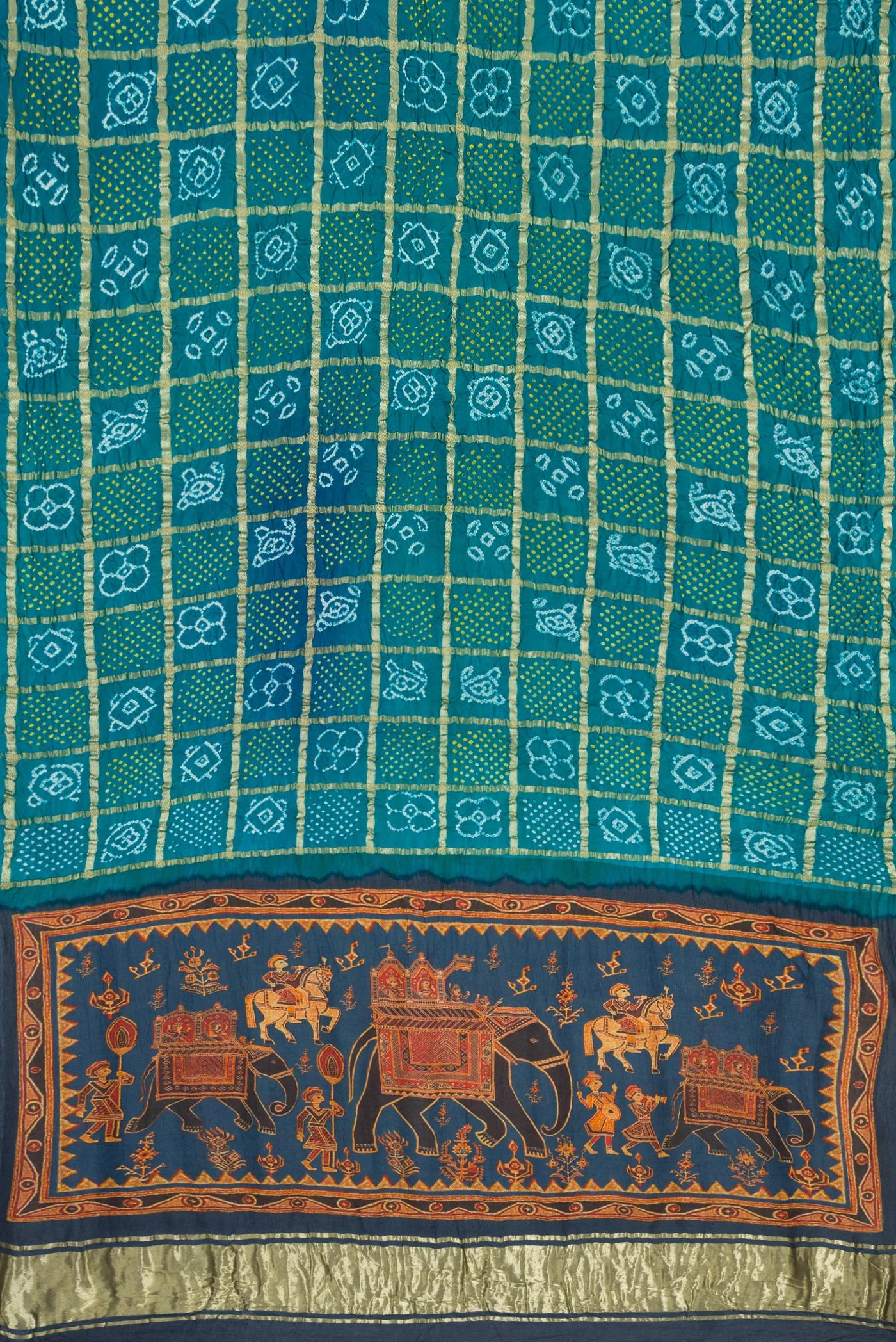 Teal Bandhani Silk Saree - Image 5