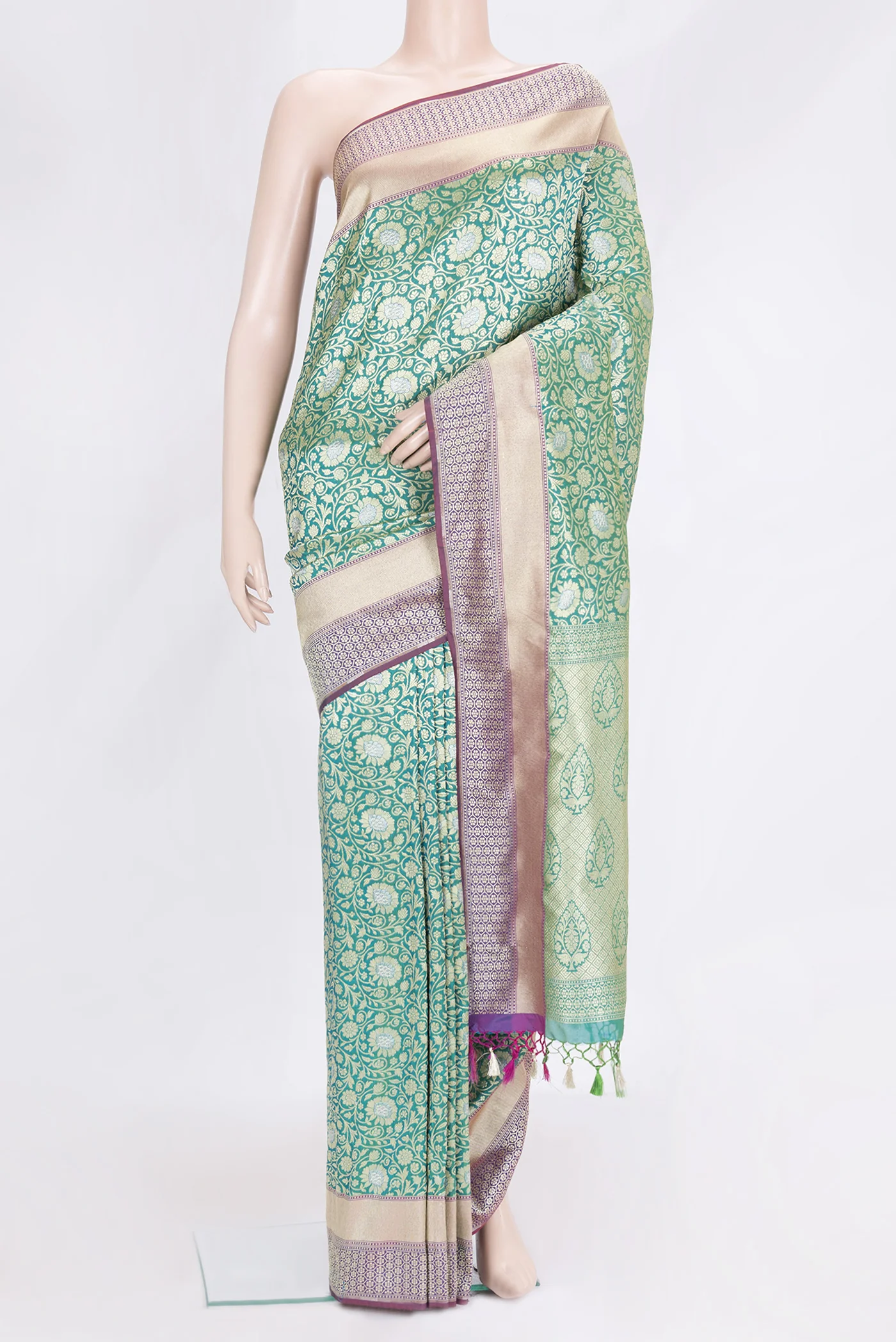 Sea Green Blended Banarasi Silk Saree