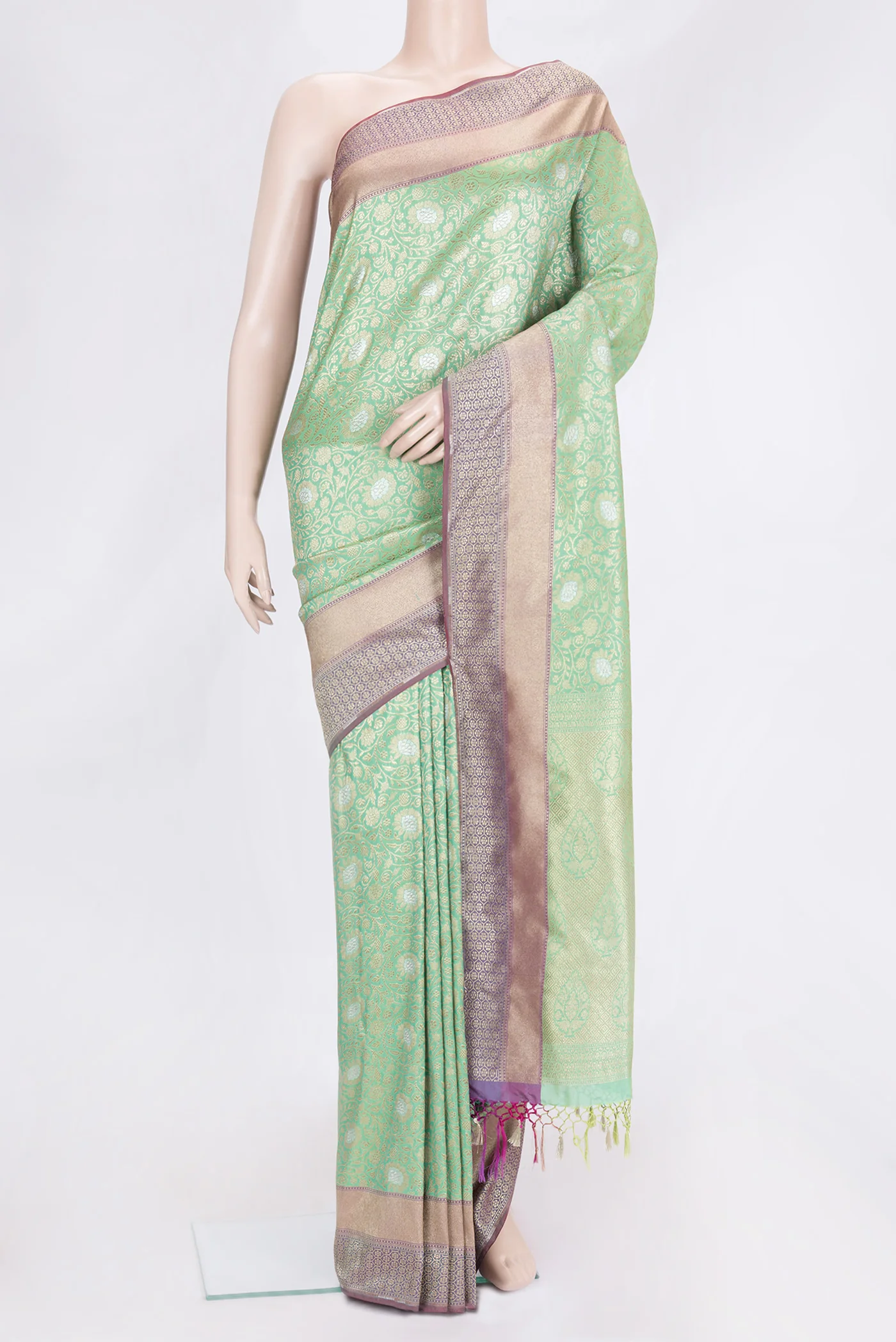 Mint Green Blended Banarasi Silk Saree
