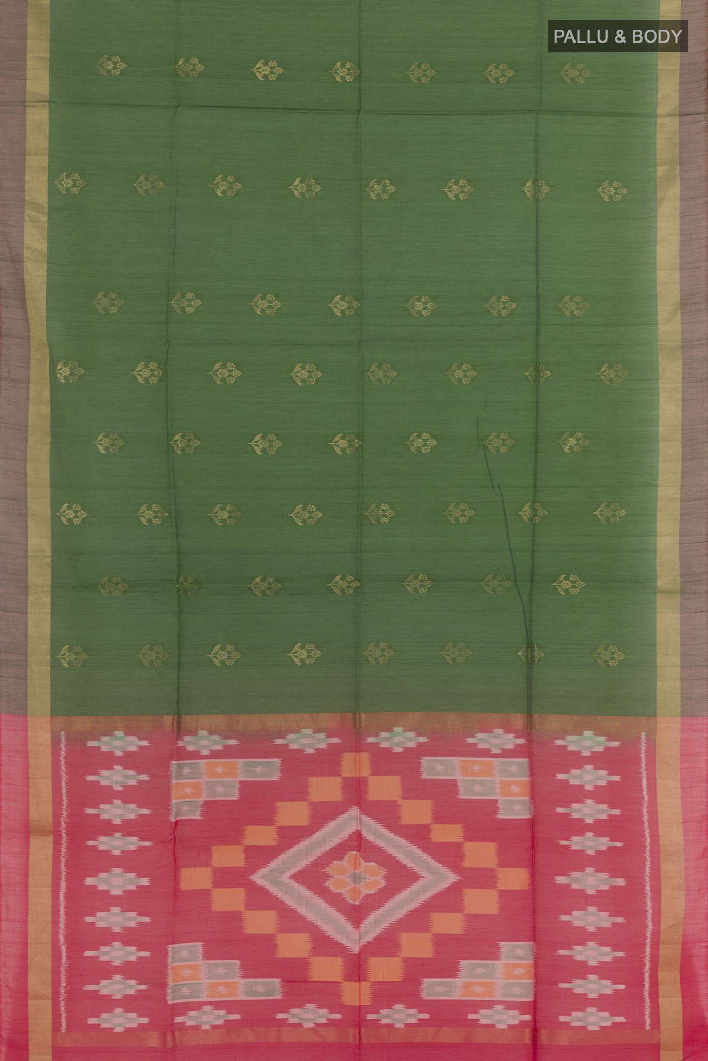 Green Blended Silk Cotton Saree - Image 3