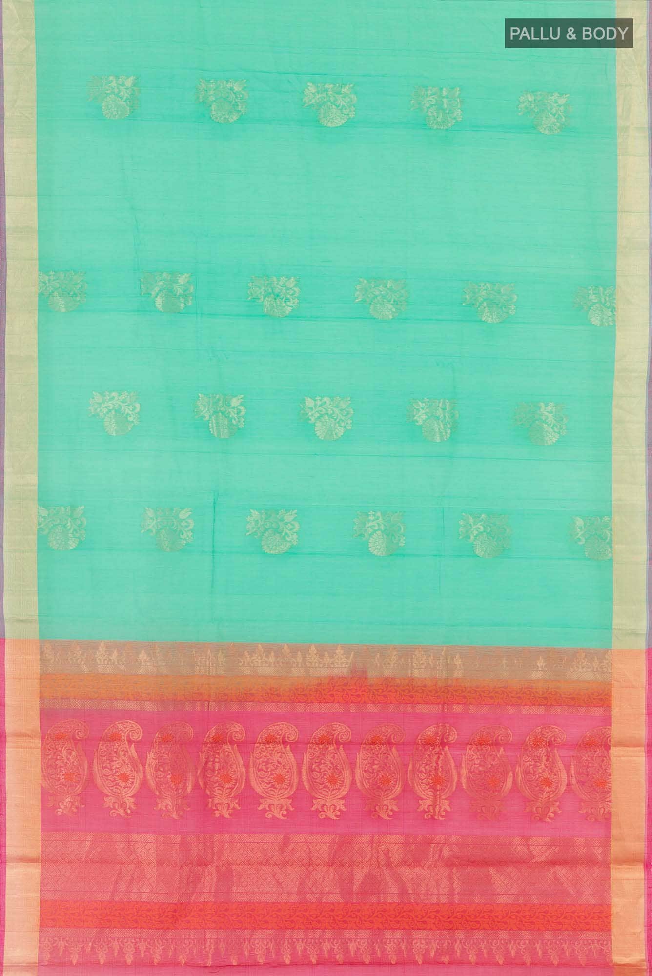 Green Dual Tone Blended Kora Cotton Saree - Image 2