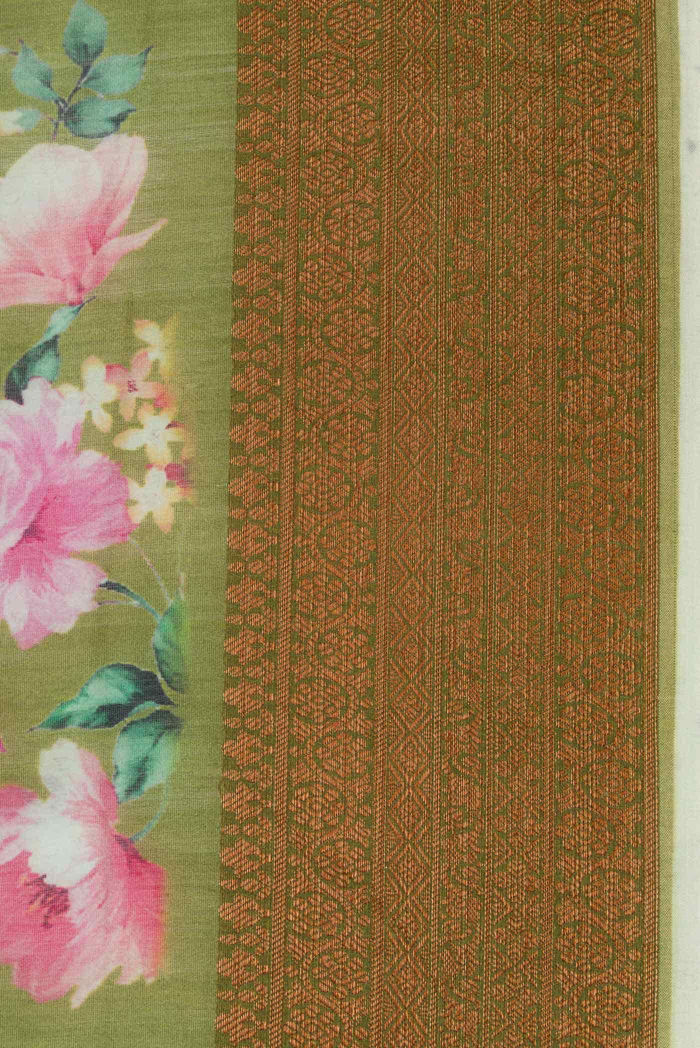 Green Dual Tone Chanderi Silk Cotton Saree - Image 3