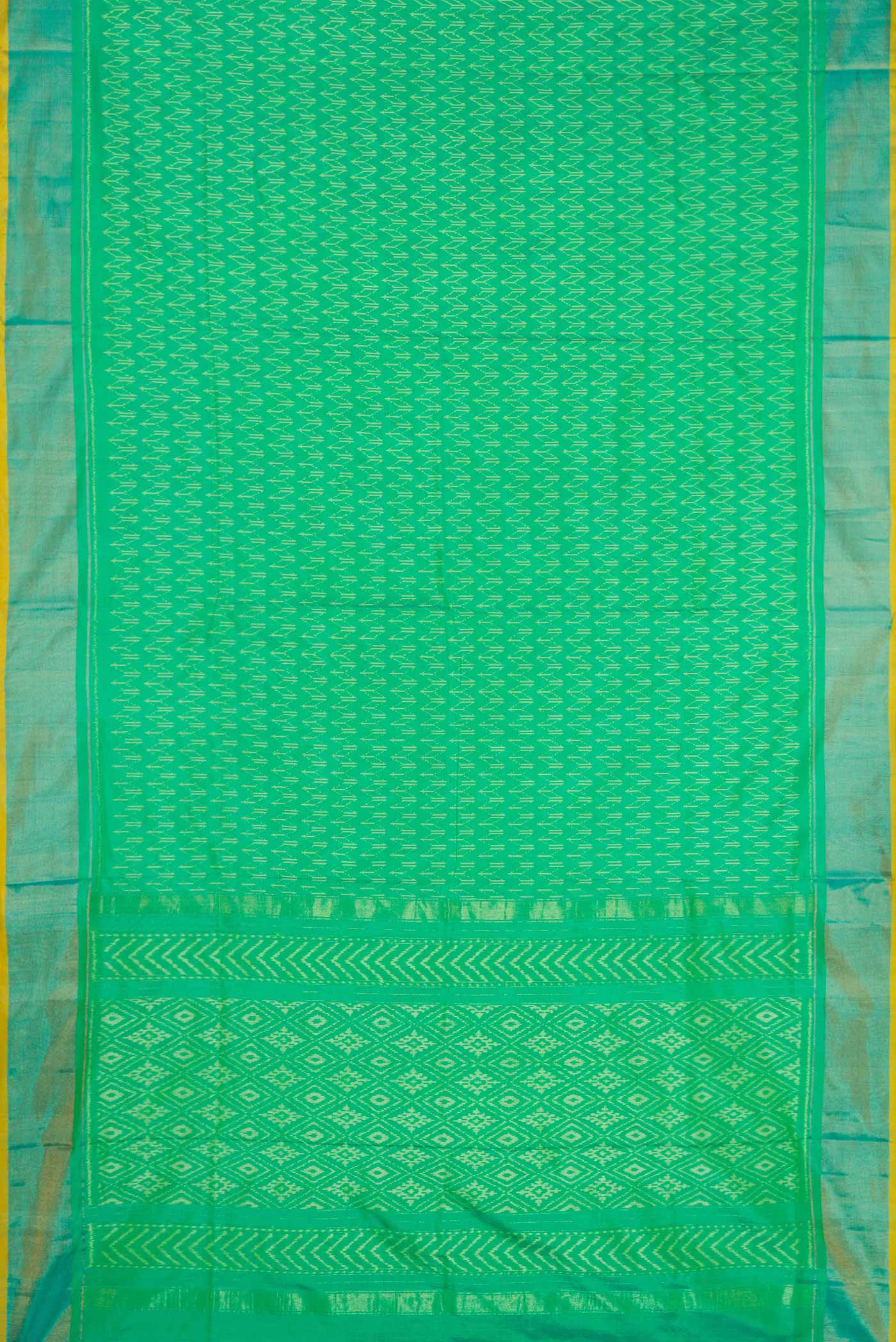 Green Dual Tone Double Ikat Saree - Image 6