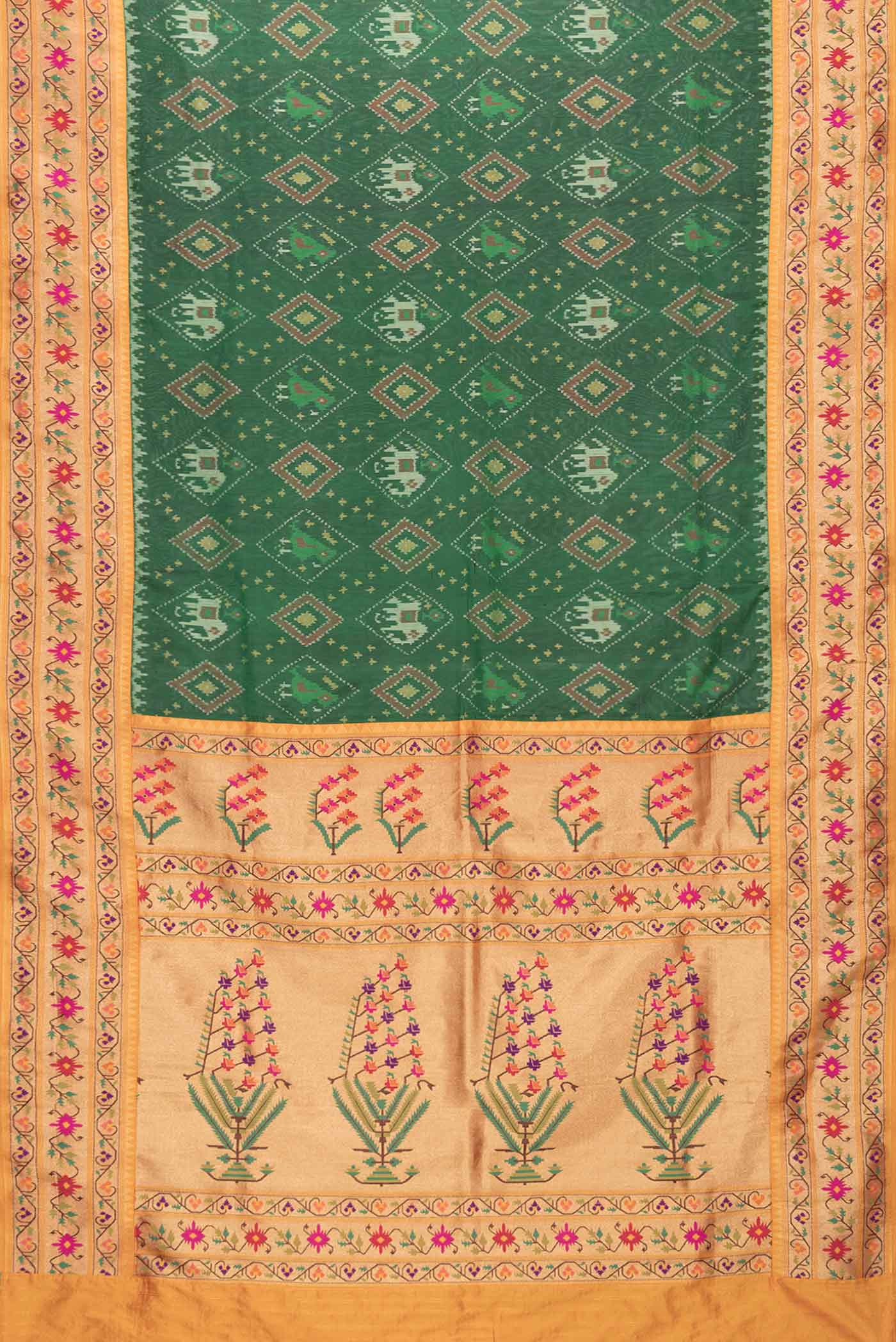 Green Pochampally Silk Saree - Image 6