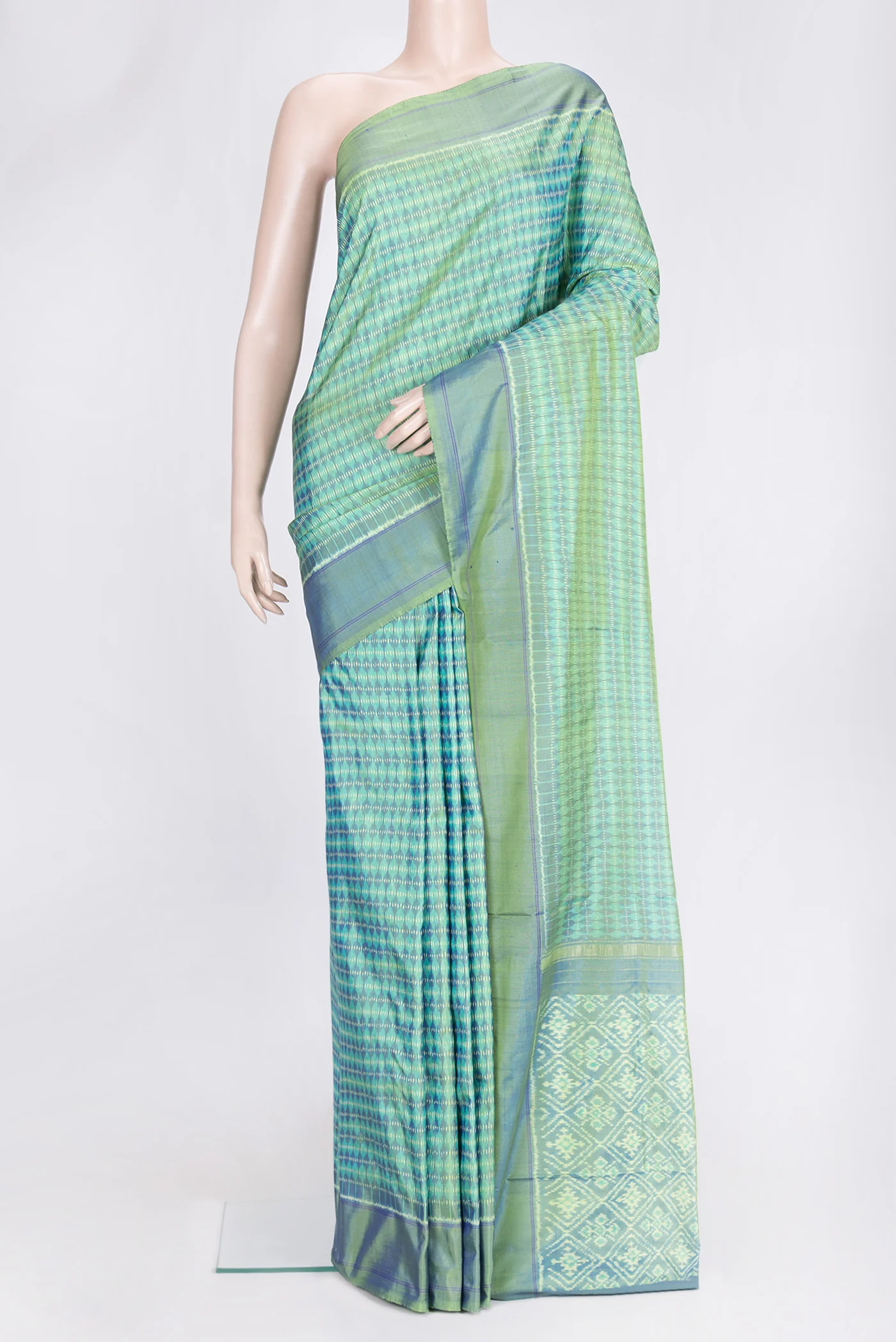 Green with Blue Color Pochampally Silk Saree