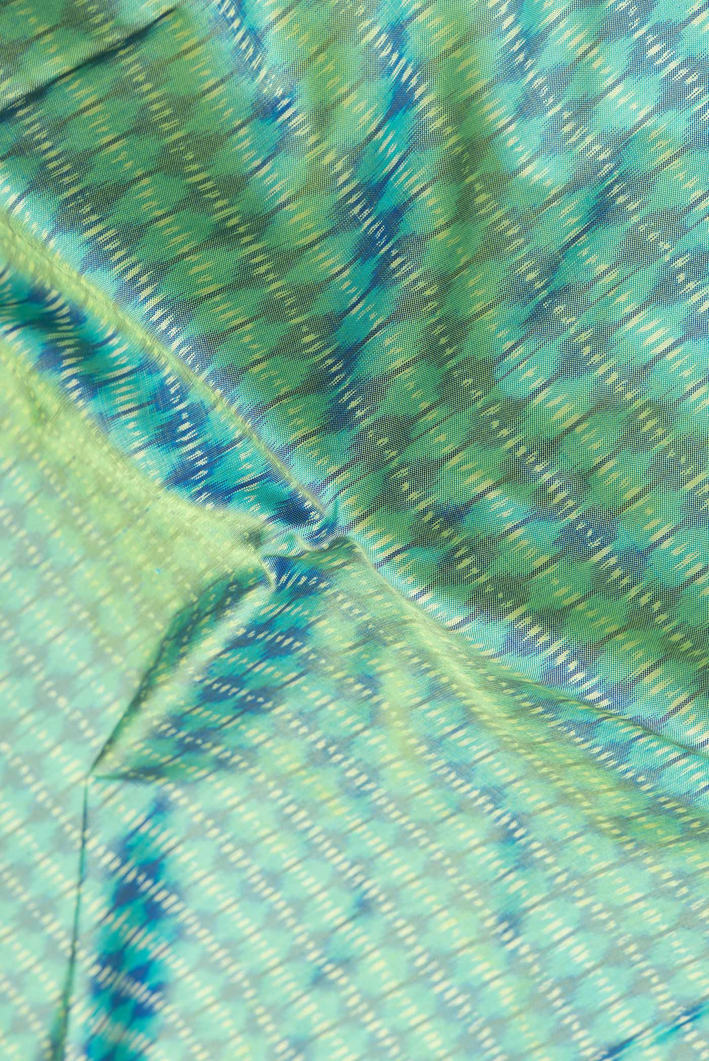 Green with Blue Color Pochampally Silk Saree - Image 2