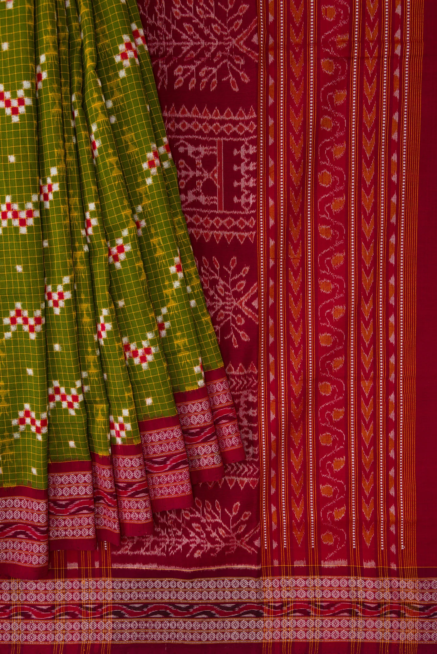 Green Orissa Cotton Saree - Image 4