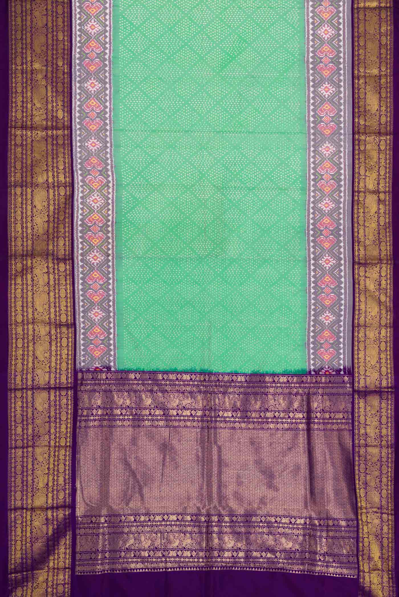 Sea Green Pochampally Silk Saree - Image 6