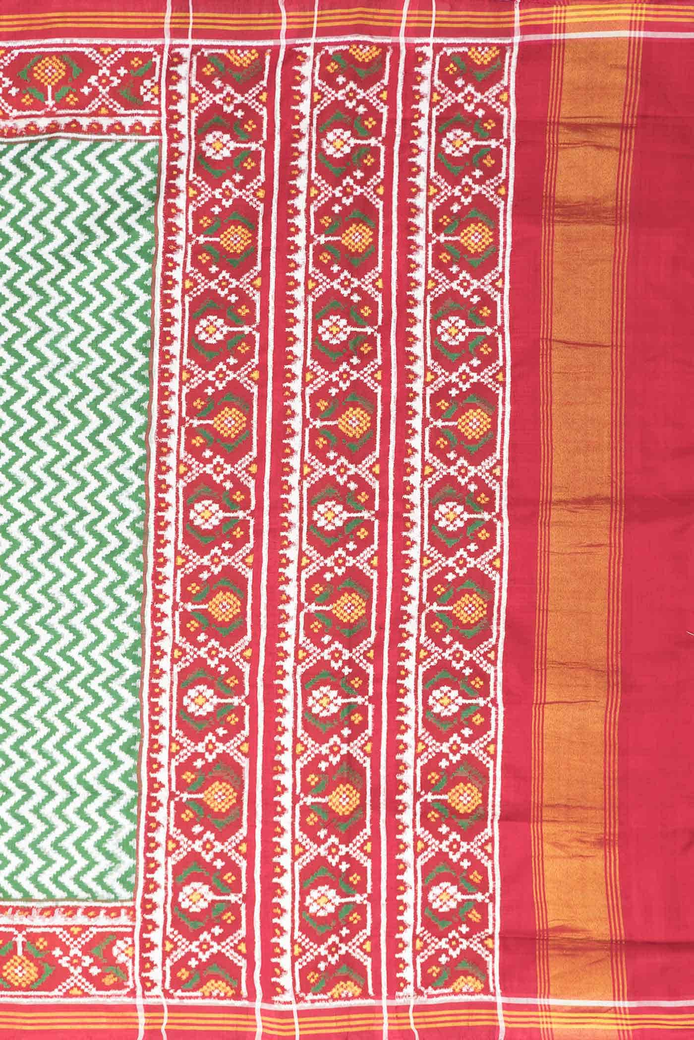 Pure Silk Pure Zari Green Dual Tone Double Ikat Saree - Image 5