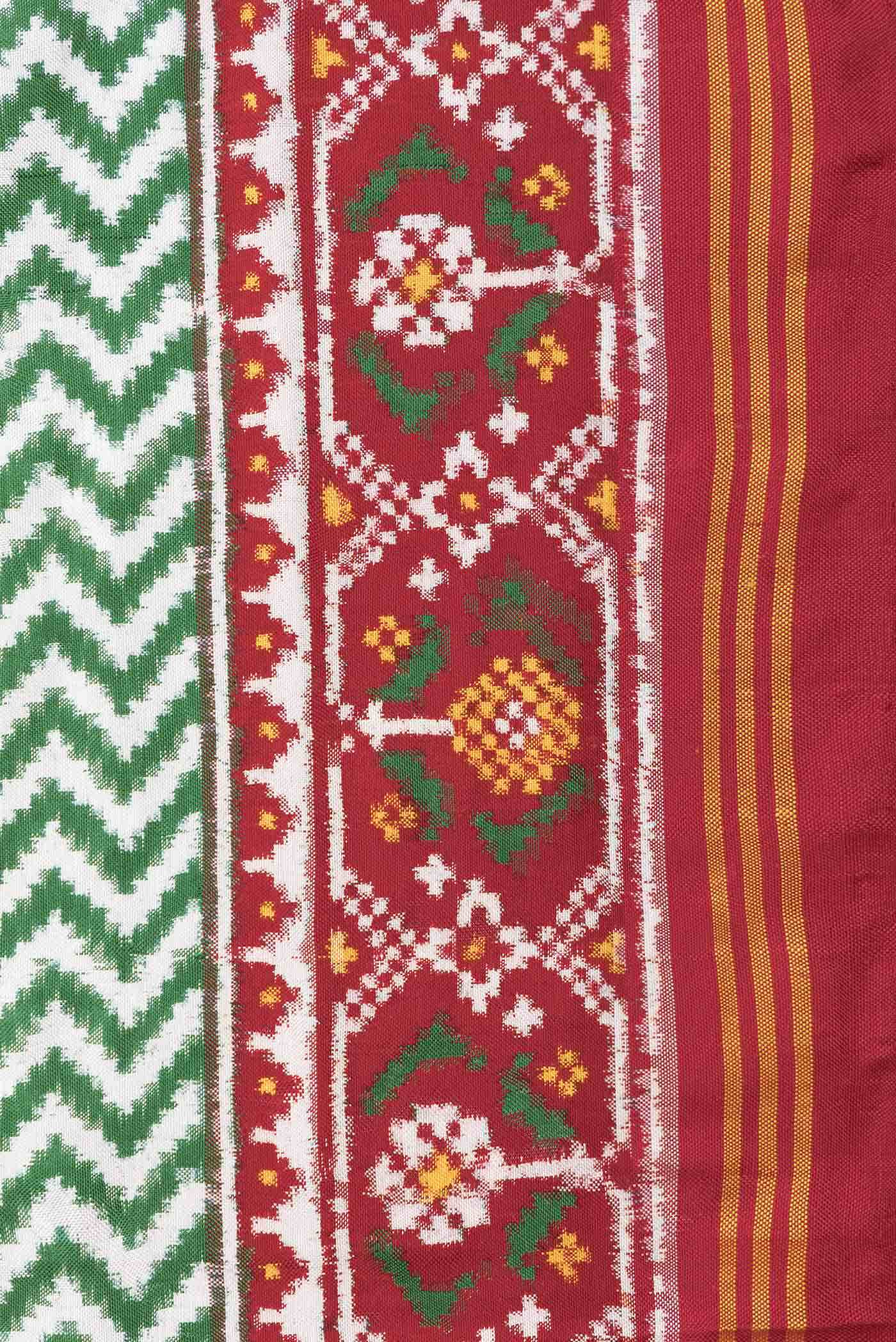 Pure Silk Pure Zari Green Dual Tone Double Ikat Saree - Image 6
