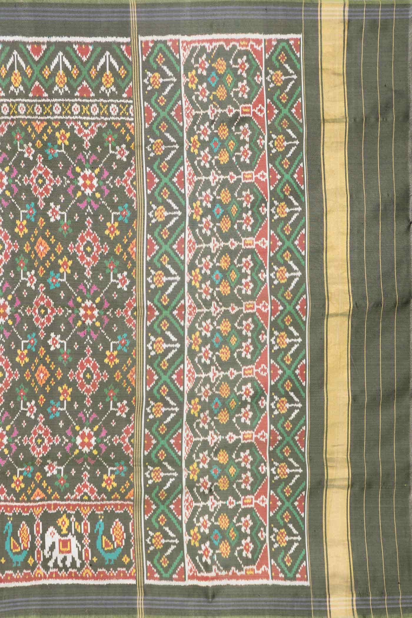 Green Dual Tone Double Ikat Saree - Image 5