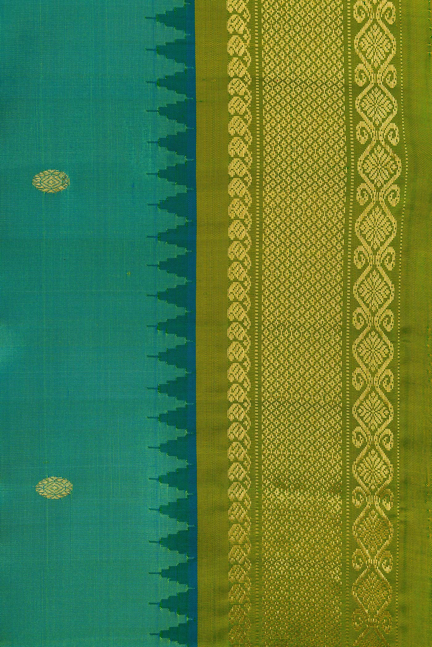 Blue with Green Color Gadwal Silk Saree - Image 3