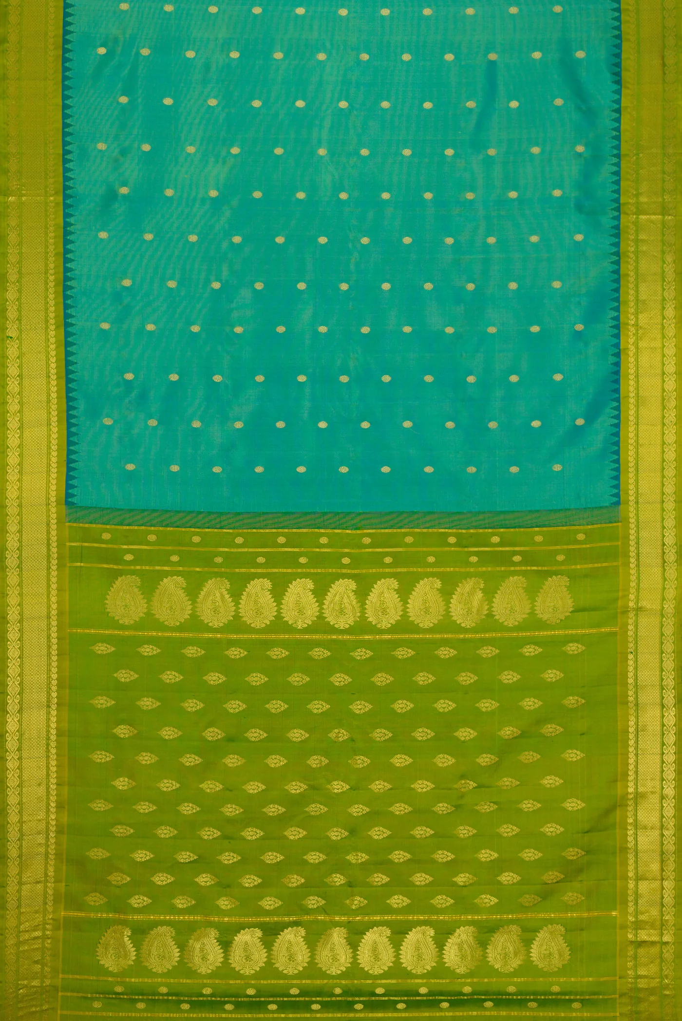 Blue with Green Color Gadwal Silk Saree - Image 6