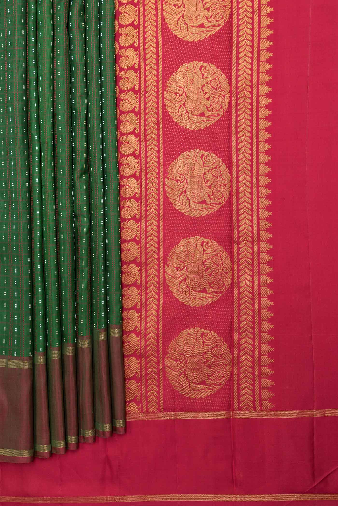 Green Dual Tone Kanchipuram Saree - Image 4