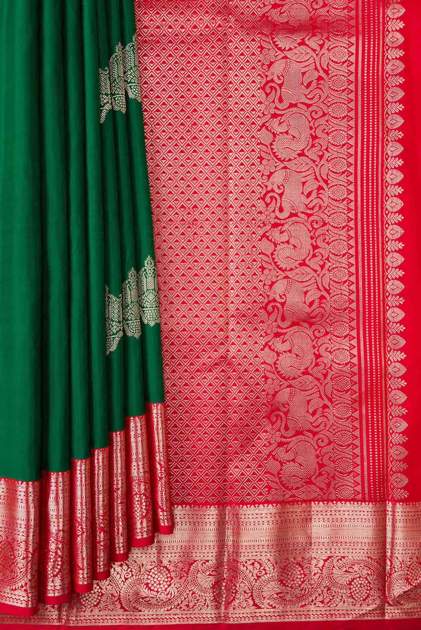 Green Dual Tone Kanjivaram Silk Saree - Image 4
