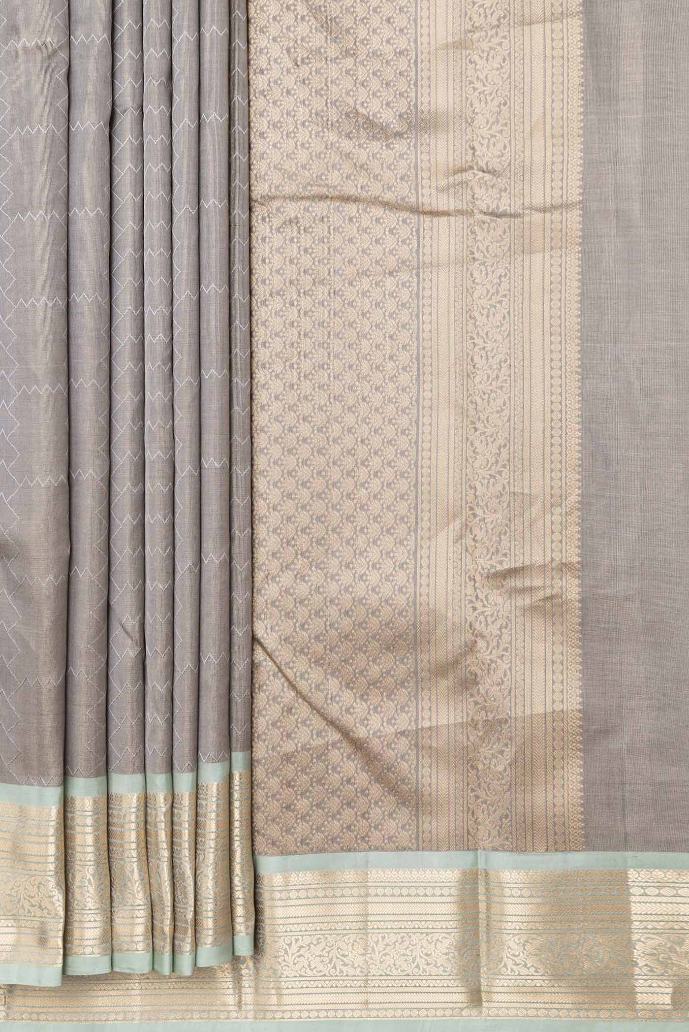 Grey Kanchipuram Silk Saree - Image 4