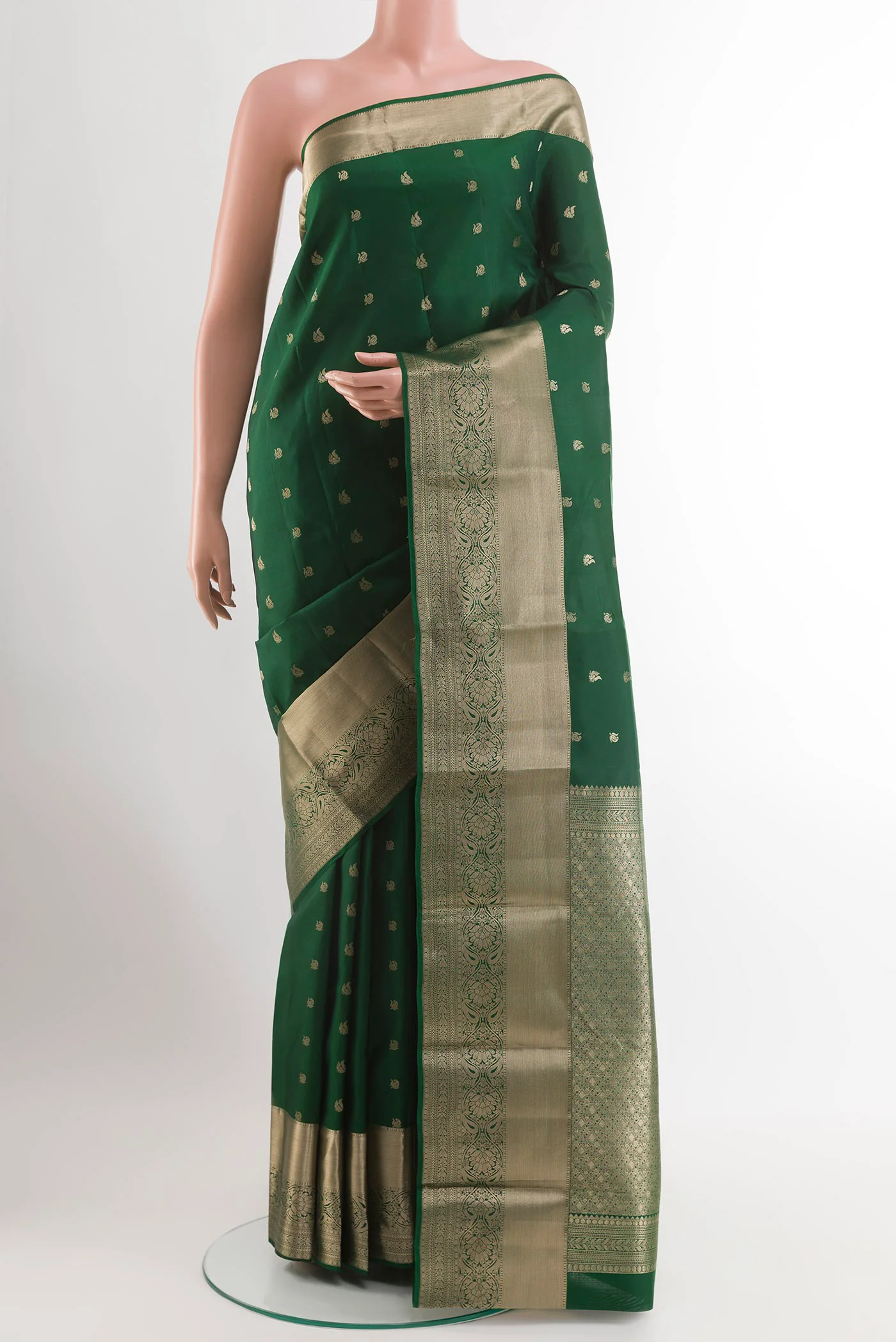 Bottle Green Kanchipuram Silk Saree