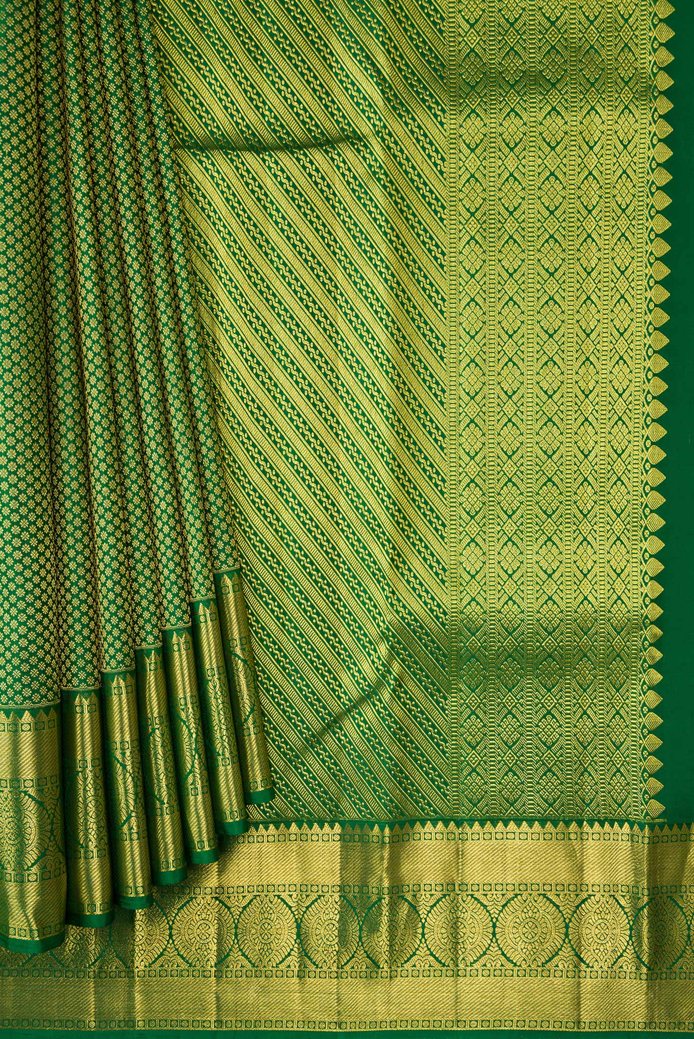 Green Kanchipuram Silk Saree - Image 4