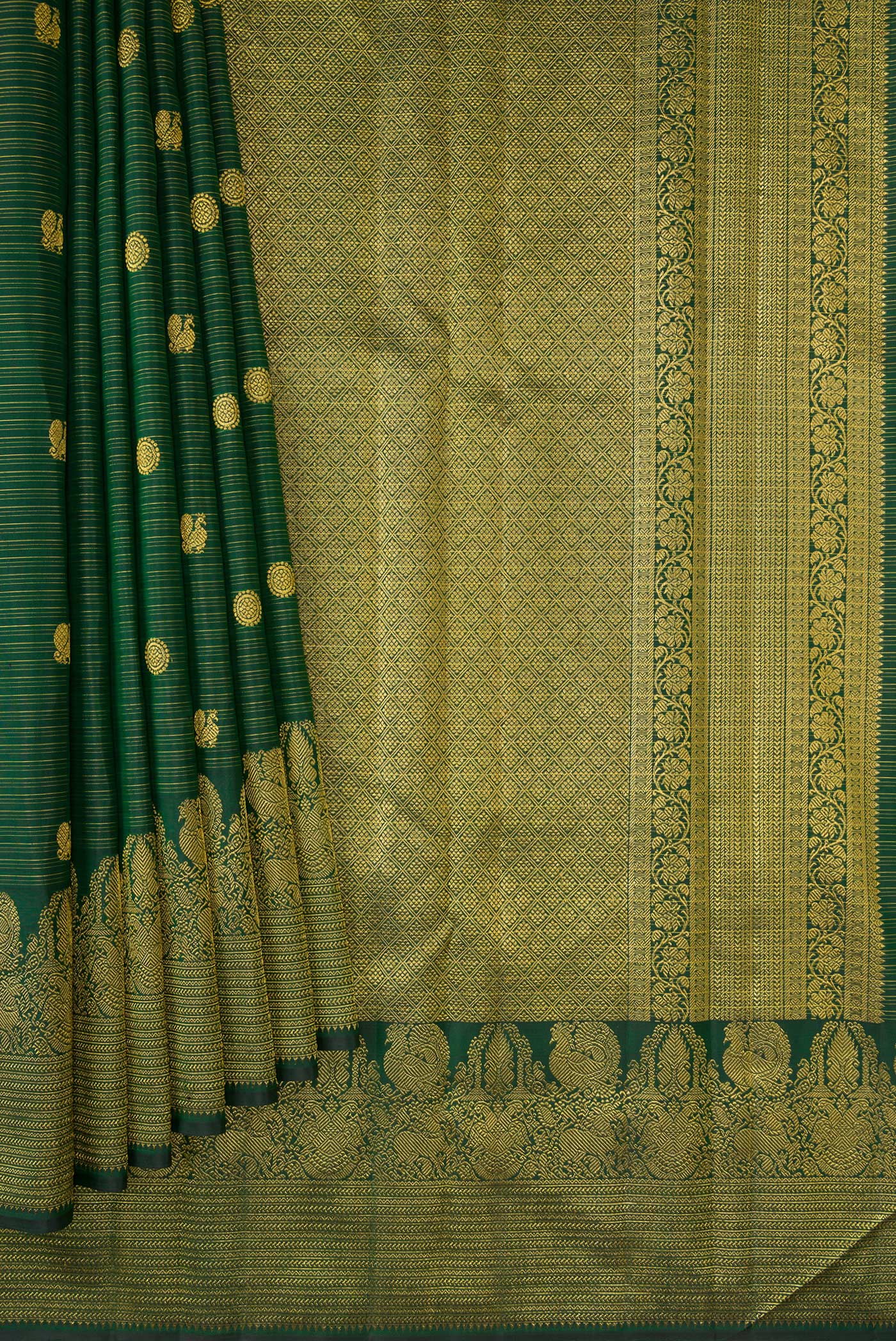 Bottle Green Kanchipuram Silk Saree - Image 4
