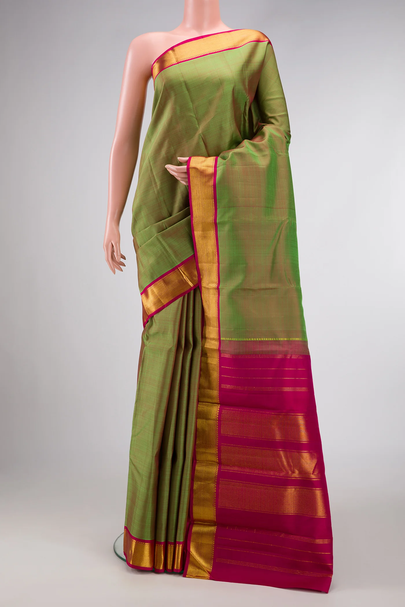 Green with Maroon Color Kanchipuram Silk Saree