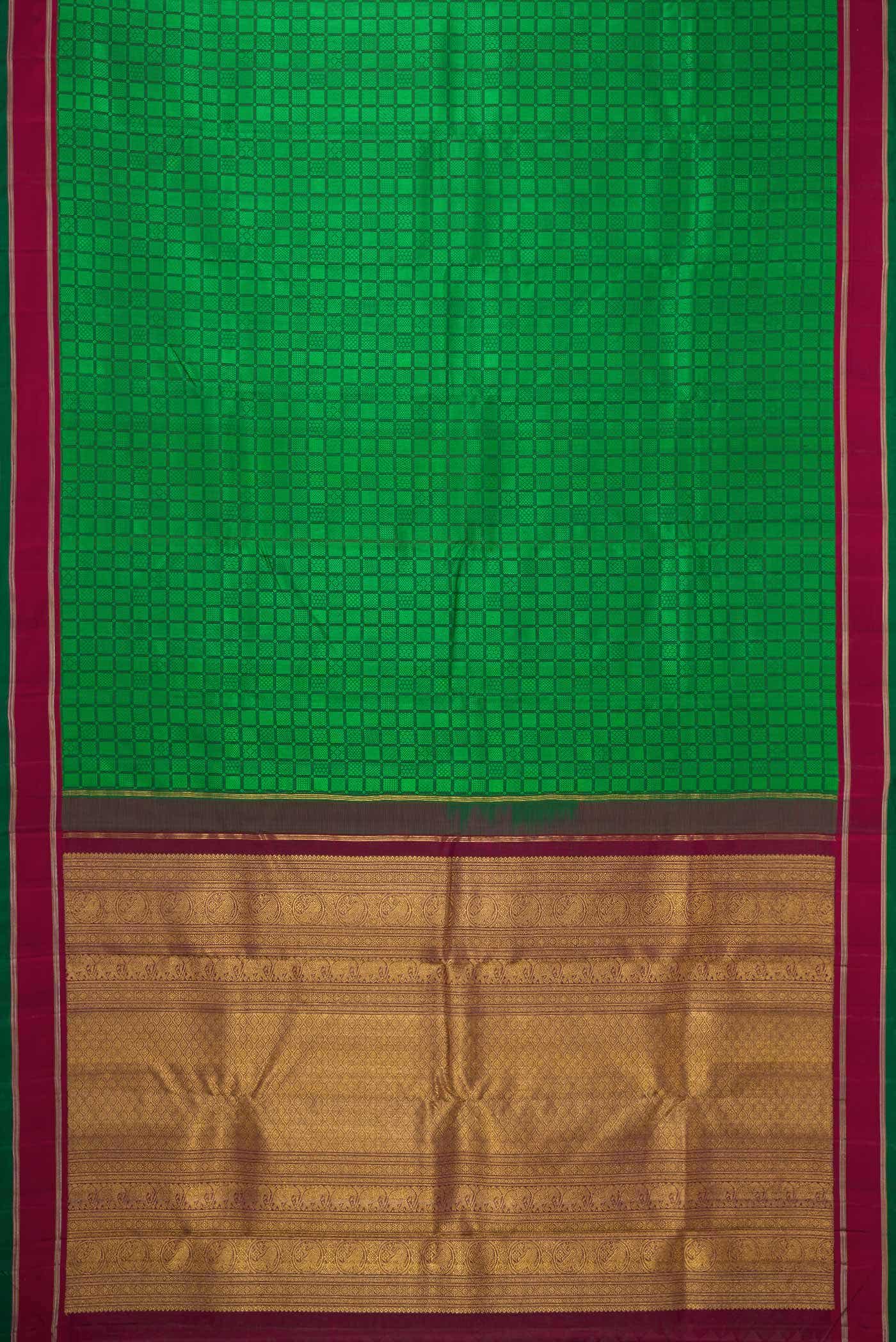 Pure Silk Pure Zari Green Dual Tone Kanchipuram Saree - Image 4