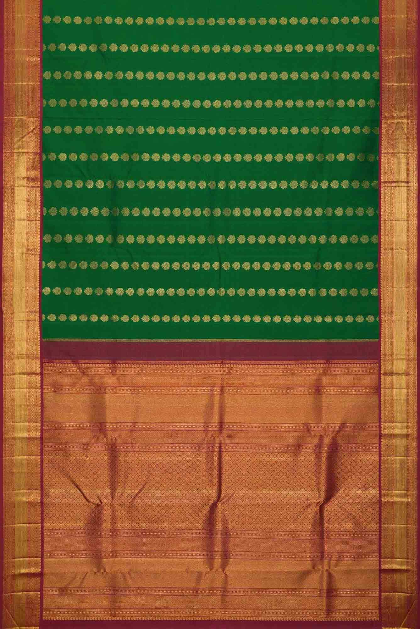 Pure Silk Pure Zari Green Dual Tone Kanjivaram Saree - Image 4