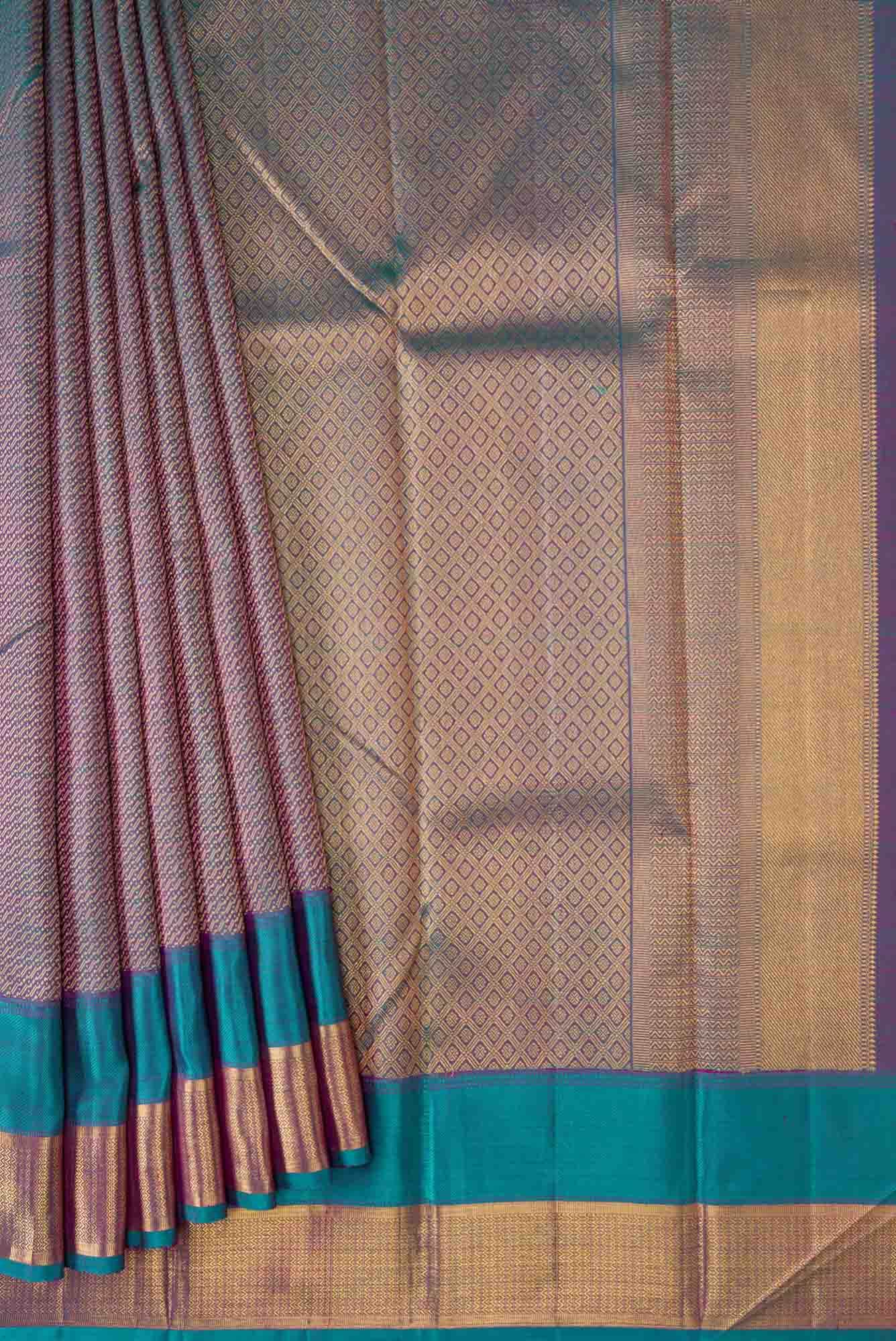 Blue with pink Color Kanjivaram Silk Saree - Image 2