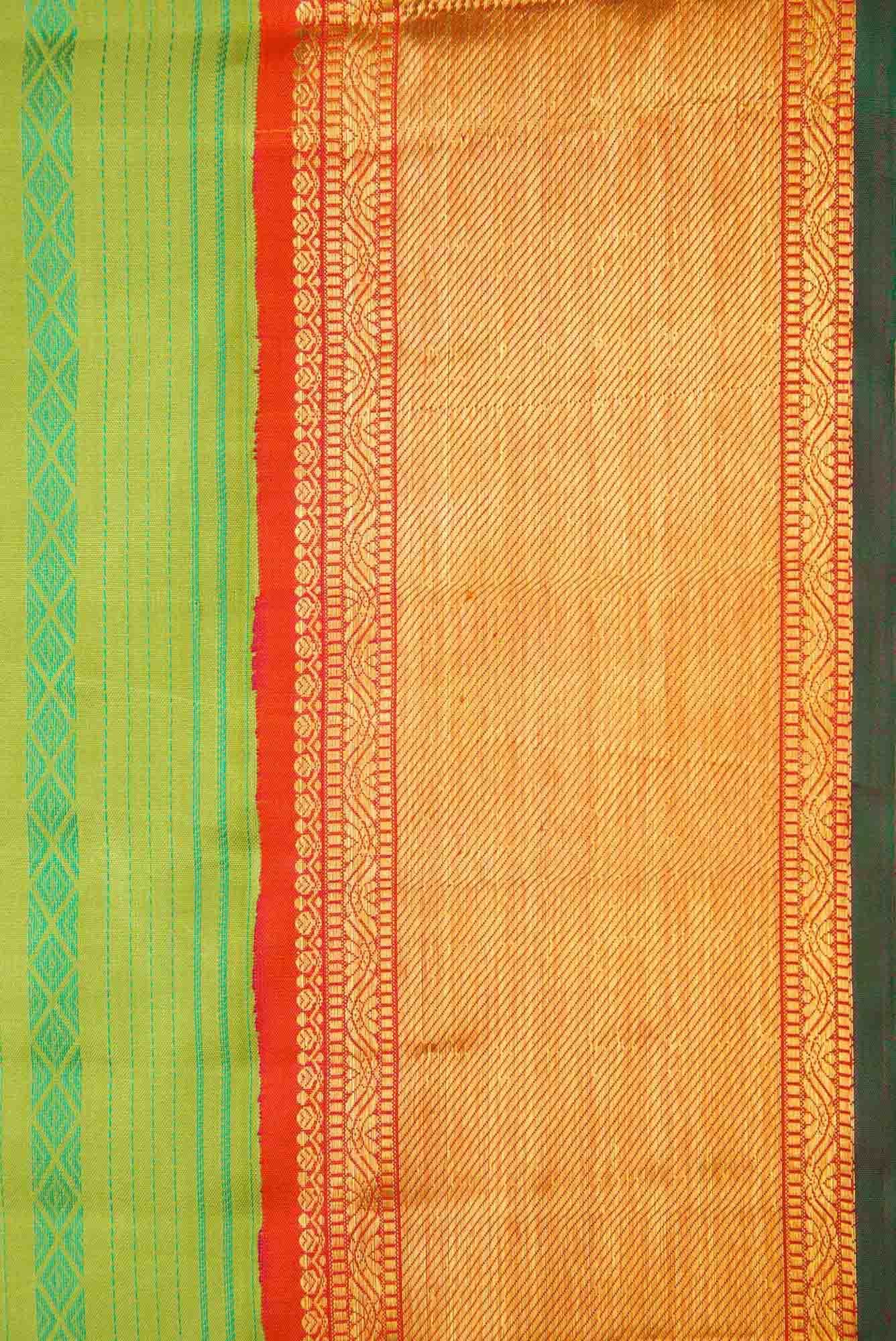 Pure Silk Pure Zari Green Dual Tone Kanjivaram Saree - Image 5